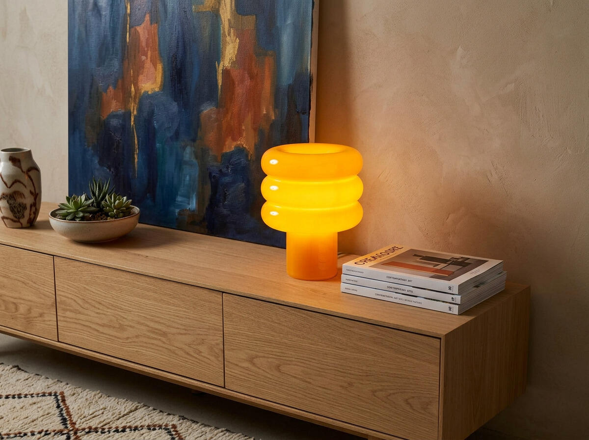 Lampe E27 TORTORA, verre, jaune, H. 25cm - 2