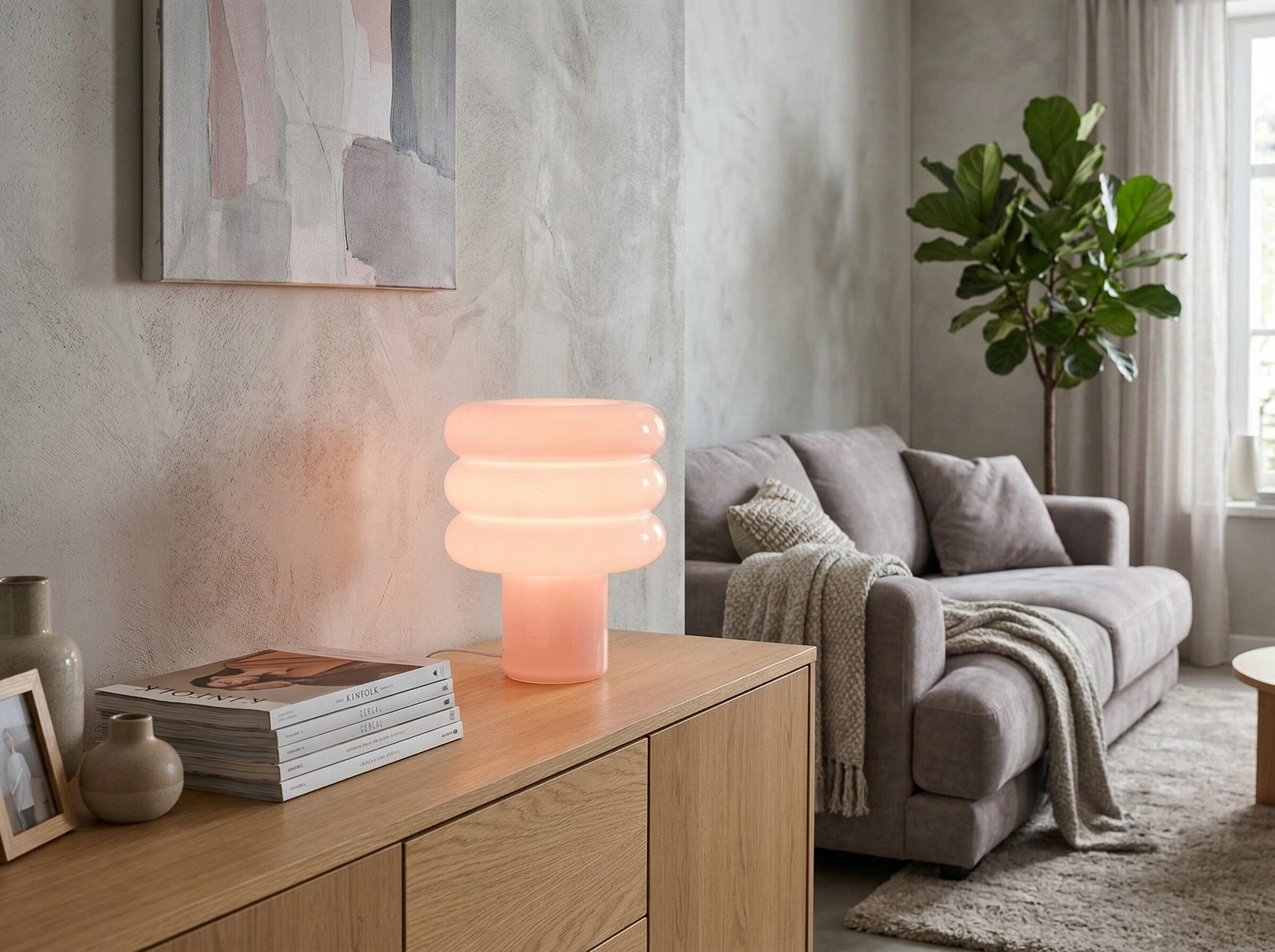 Lampe E27 TORTORA, verre, rose, H. 25cm - 2