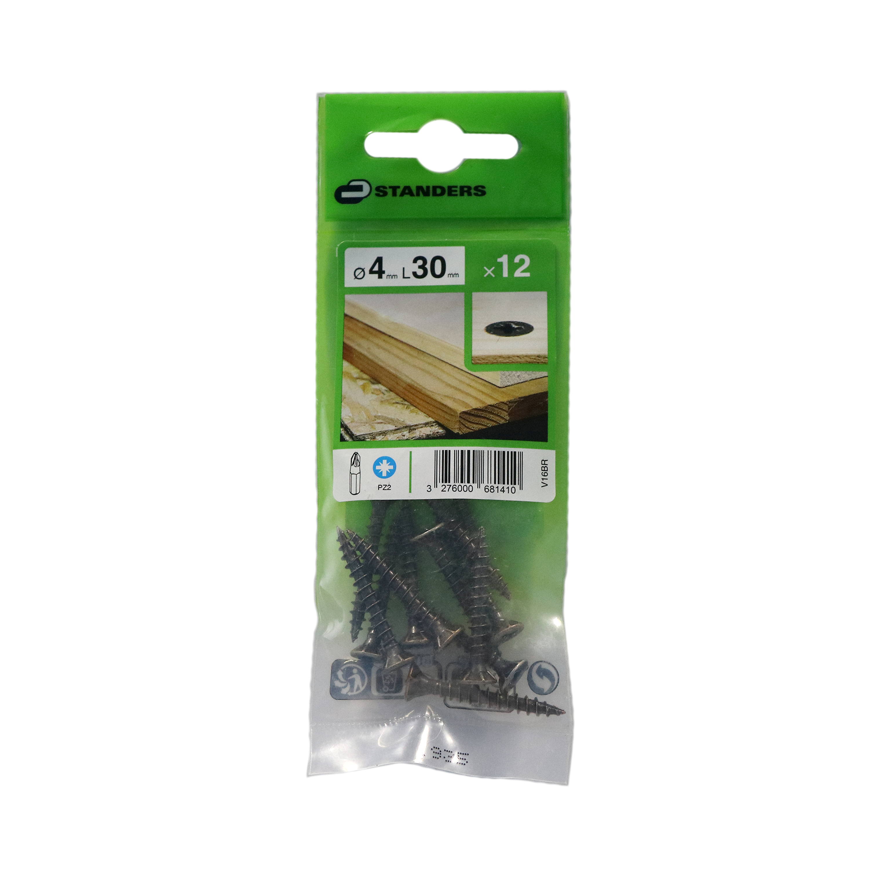 12 vis acier tête fraisée pozidriv STANDERS, Ø4 x L.30 mm - 6