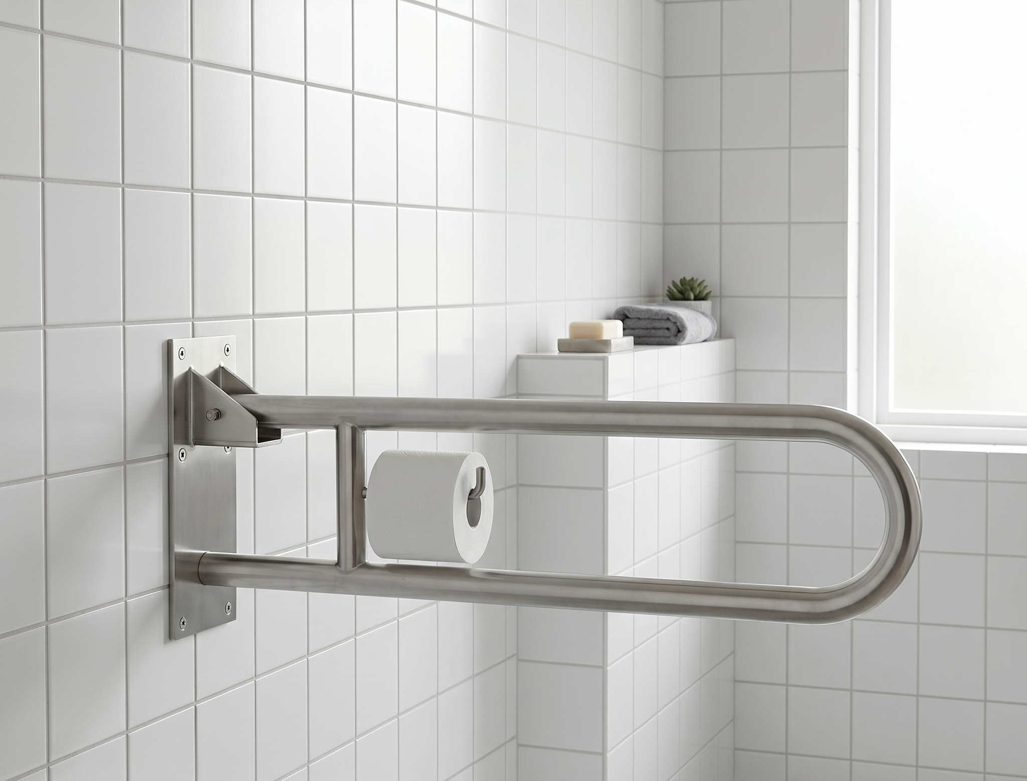 BARRA DE APOYO PARA INODORO ABATIBLE DOBLE INOX 73X15 CM - 3