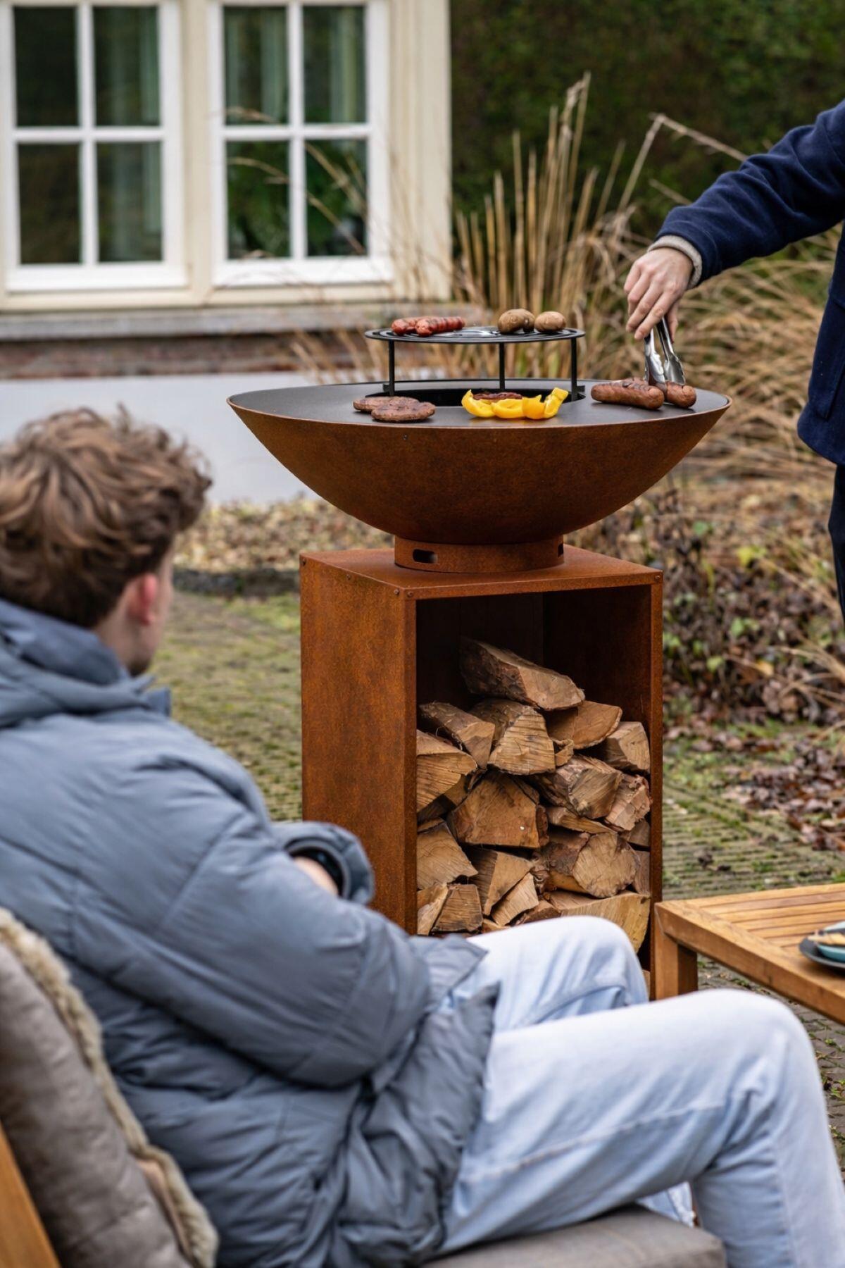 Braséro de cuisson au bois REDFIRE Onyx Rusty+housse+grille, H.115 x Diam.80 cm - 3