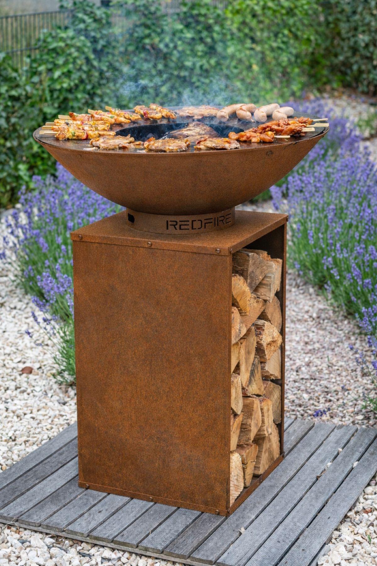 Braséro de cuisson au bois REDFIRE Onyx Rusty+housse+grille, H.115 x Diam.80 cm - 2