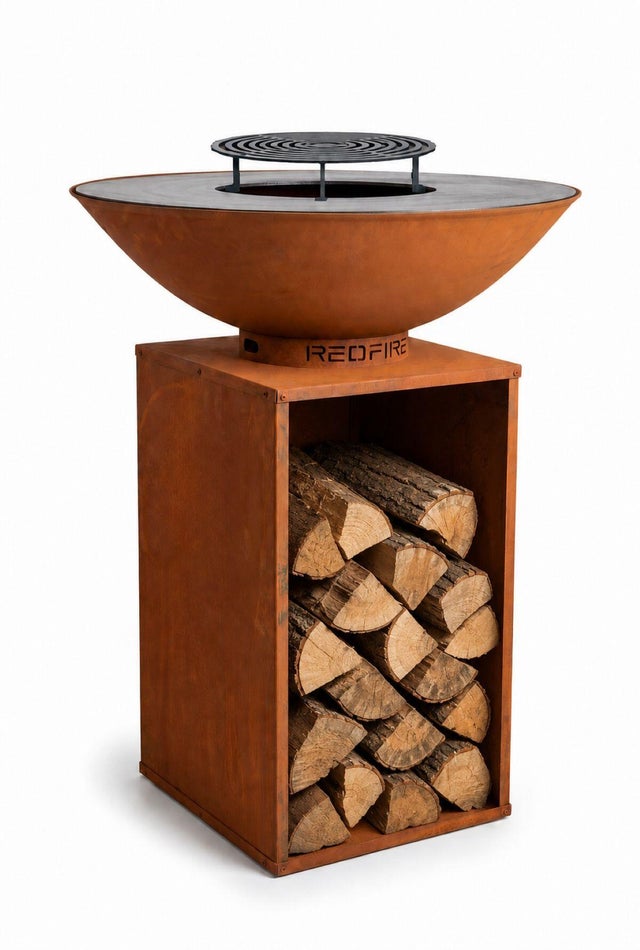 Braséro de cuisson au bois REDFIRE Onyx Rusty+housse+grille, H.115 x Diam.80 cm