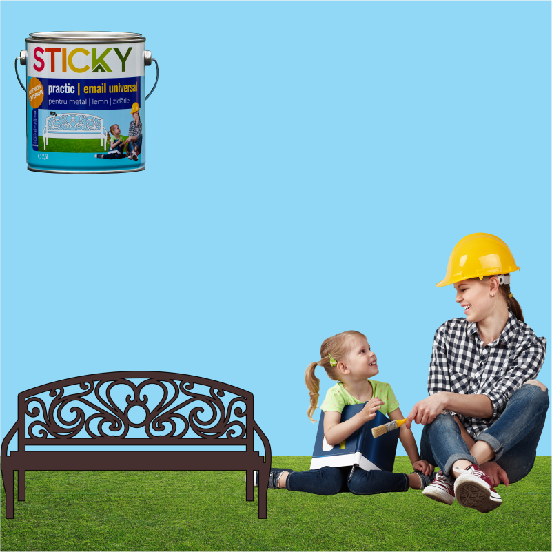 Email pe baza de solvent Sticky, pentru lemn si metal, rosu oxid, aspect satinat, 2.5 L