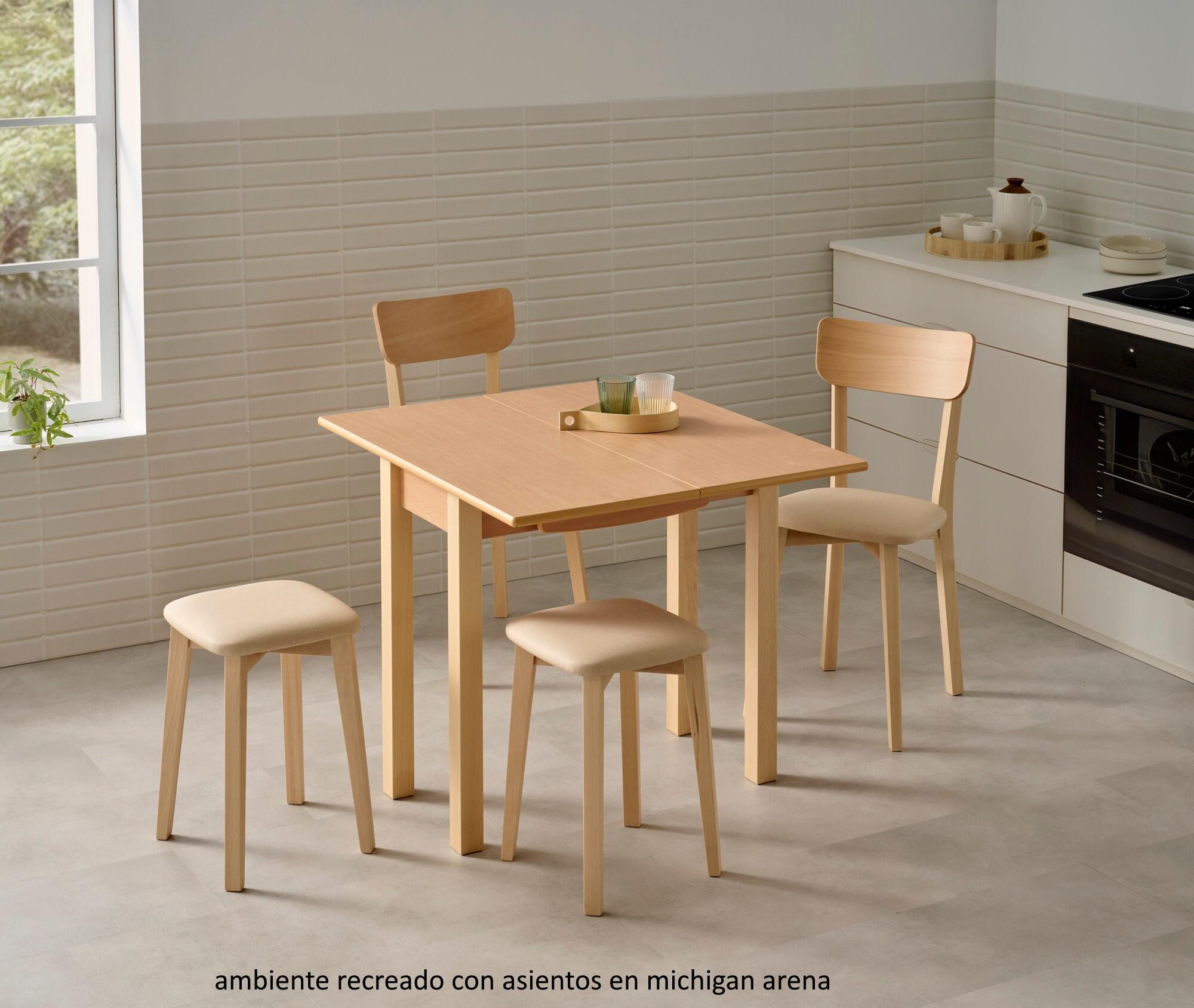 Taburete bajo de cocina Zoe armazón haya color natural y asiento michigan blanco - 10