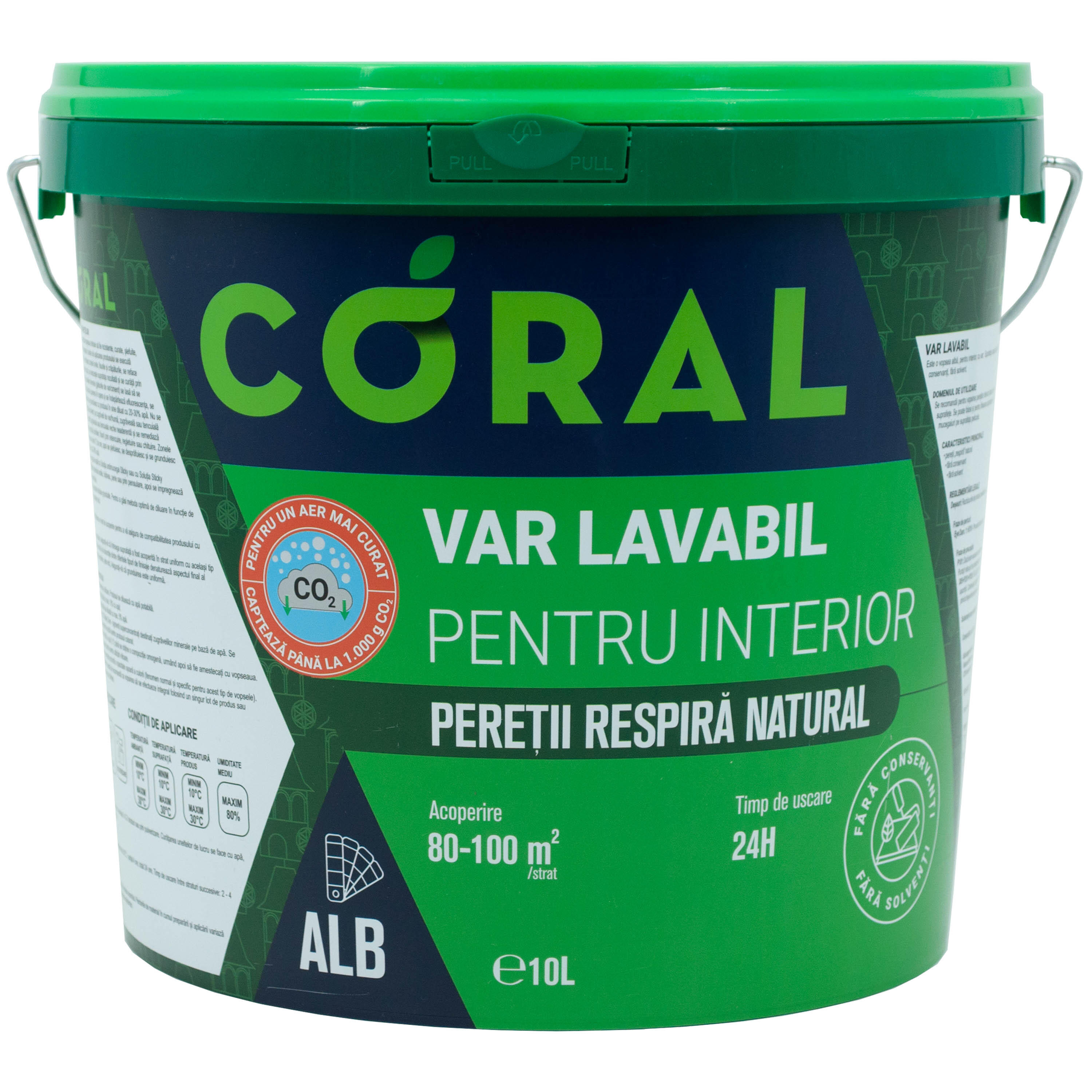Var lavabil alb Coral, de interior, 10 L, aspect mat