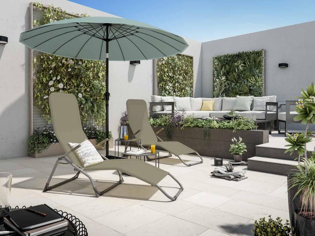 Ombrellone centrale grigio Sinae NATERIAL con telo tondo blu L 252 x P 252 x H 230 cm