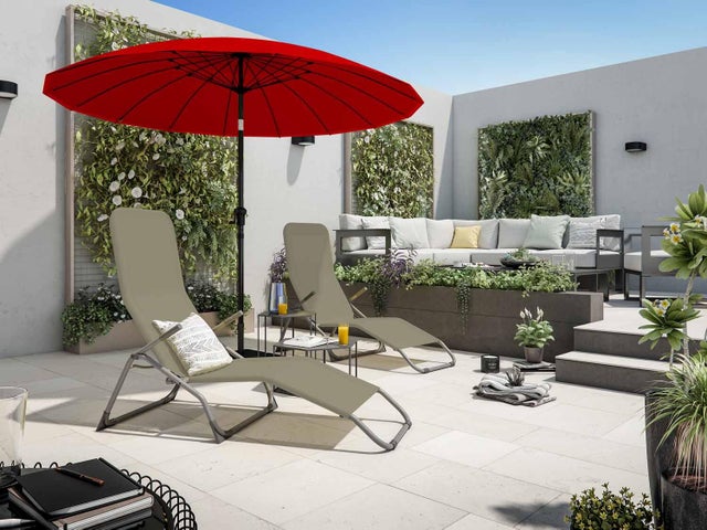 Ombrellone centrale grigio Sinae NATERIAL con telo tondo rosso L 252 x P 252 x H 230 cm