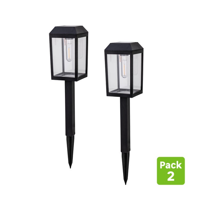 Pack 2 Balizas jardín solar exterior LED negra INSPIRE Pediona IP54 sensor crepuscular