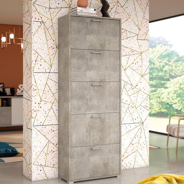 Scarpiera 5 ante doppia profondità L 67 x H 147 x P 28 cm 30 paia, grigio