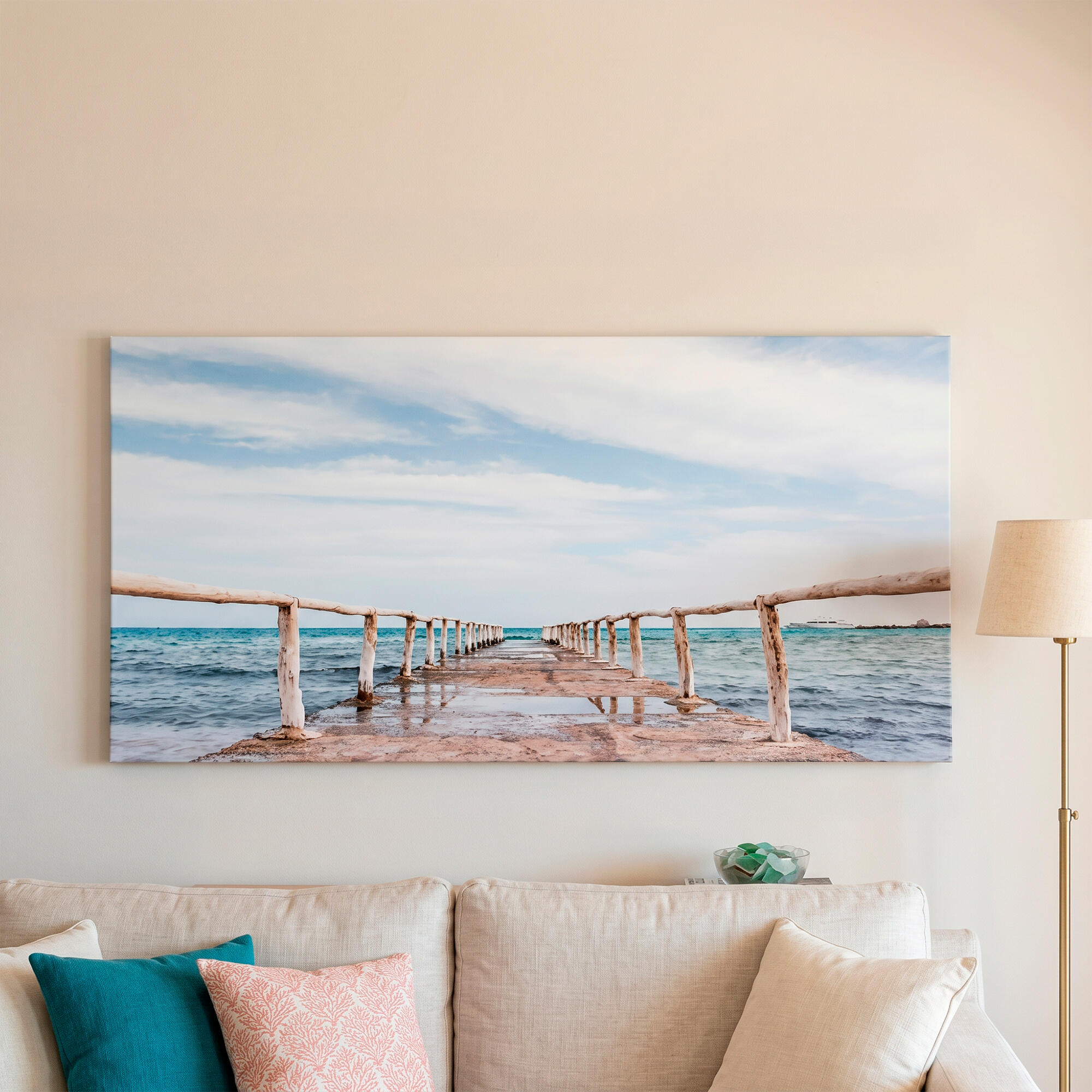 Pintura impresa sin marco urban city rectangular de 120 x 60 cm. mdf embarcaderos pasteles cálidos