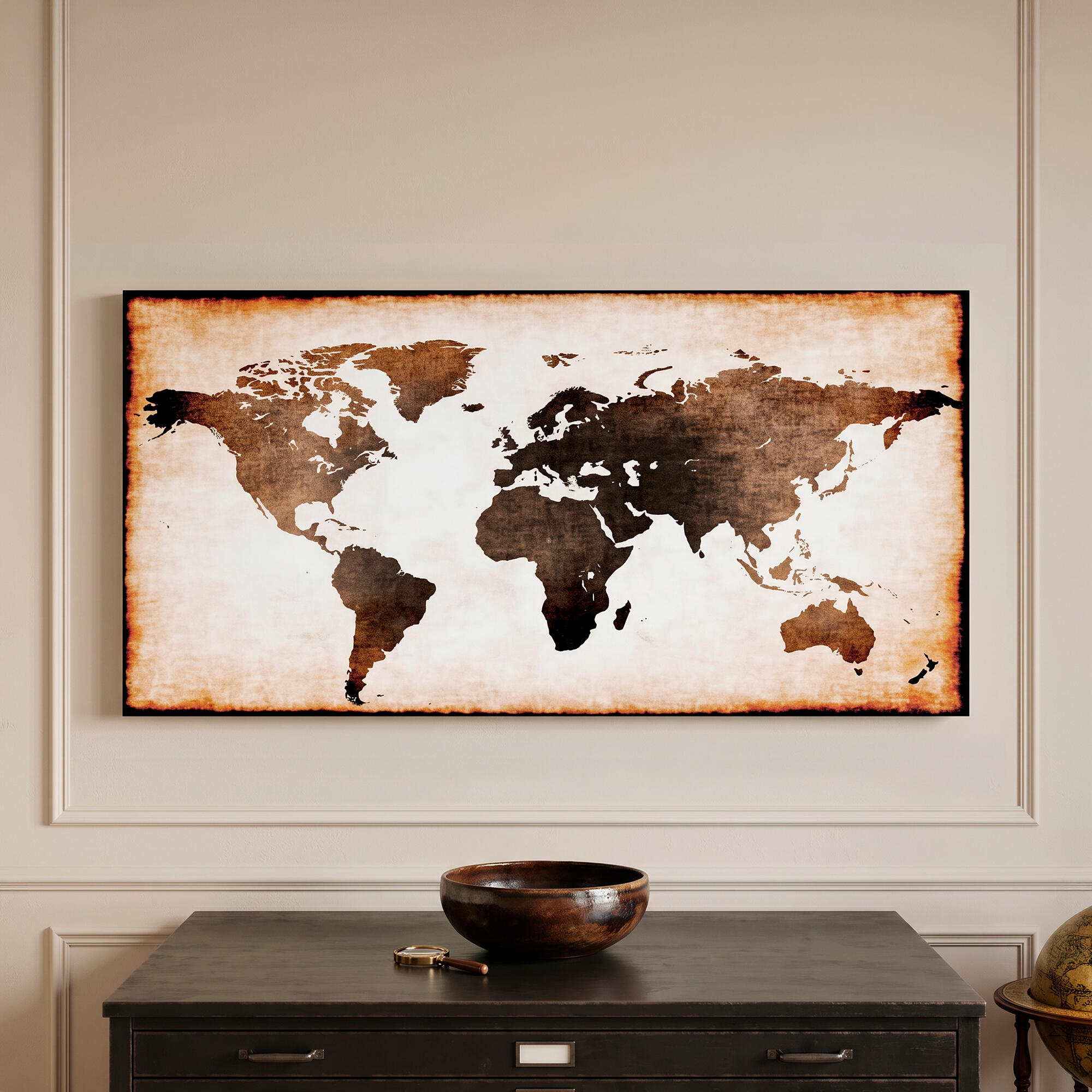 Pintura impresa sin marco objetos rectangular de 120 x 60 cm. mdf mapa pasteles cálidos
