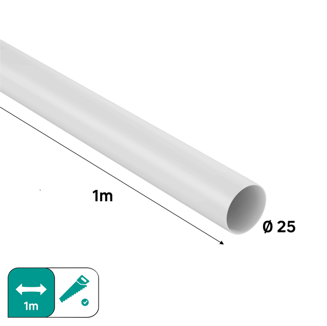 Barre de penderie fixe ronde blanc 1M x 25mm SPACEO