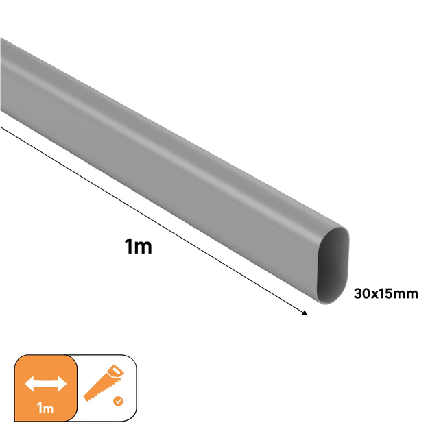 Barre de penderie fixe ovale grise 30x15 mm long.1 mètre 