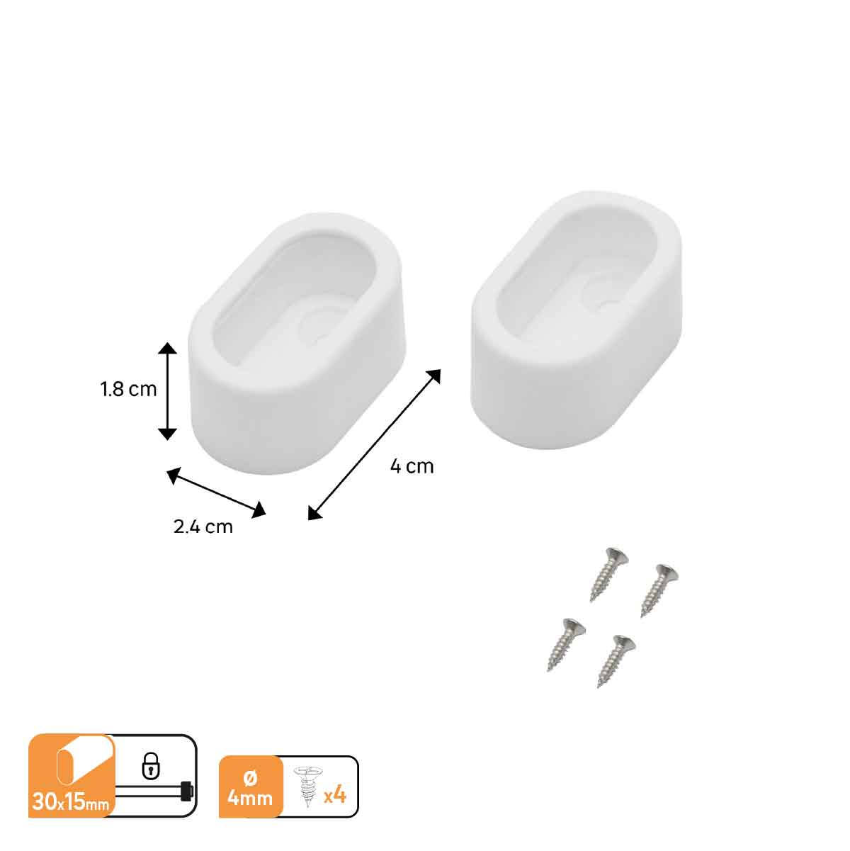 Lot 2 Supports muraux fermés SPACEO pour barre de penderie ovale 30X15mm blanc - 4