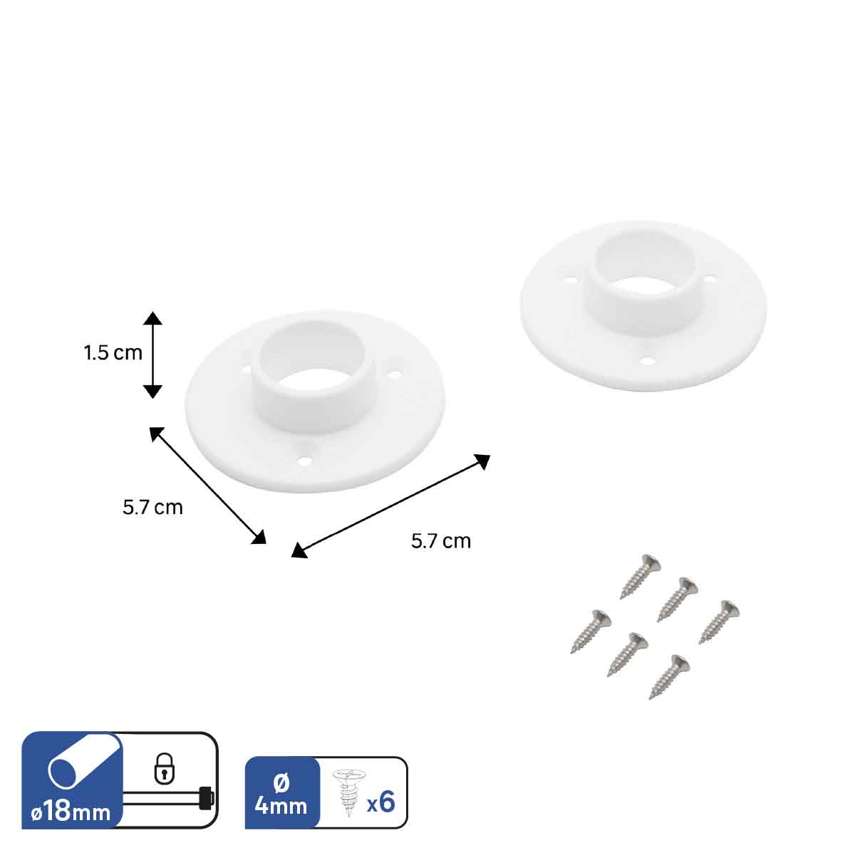 Lot de 2 Supports muraux fermés SPACEO pour barre de penderie Rond D18mm blanc - 4