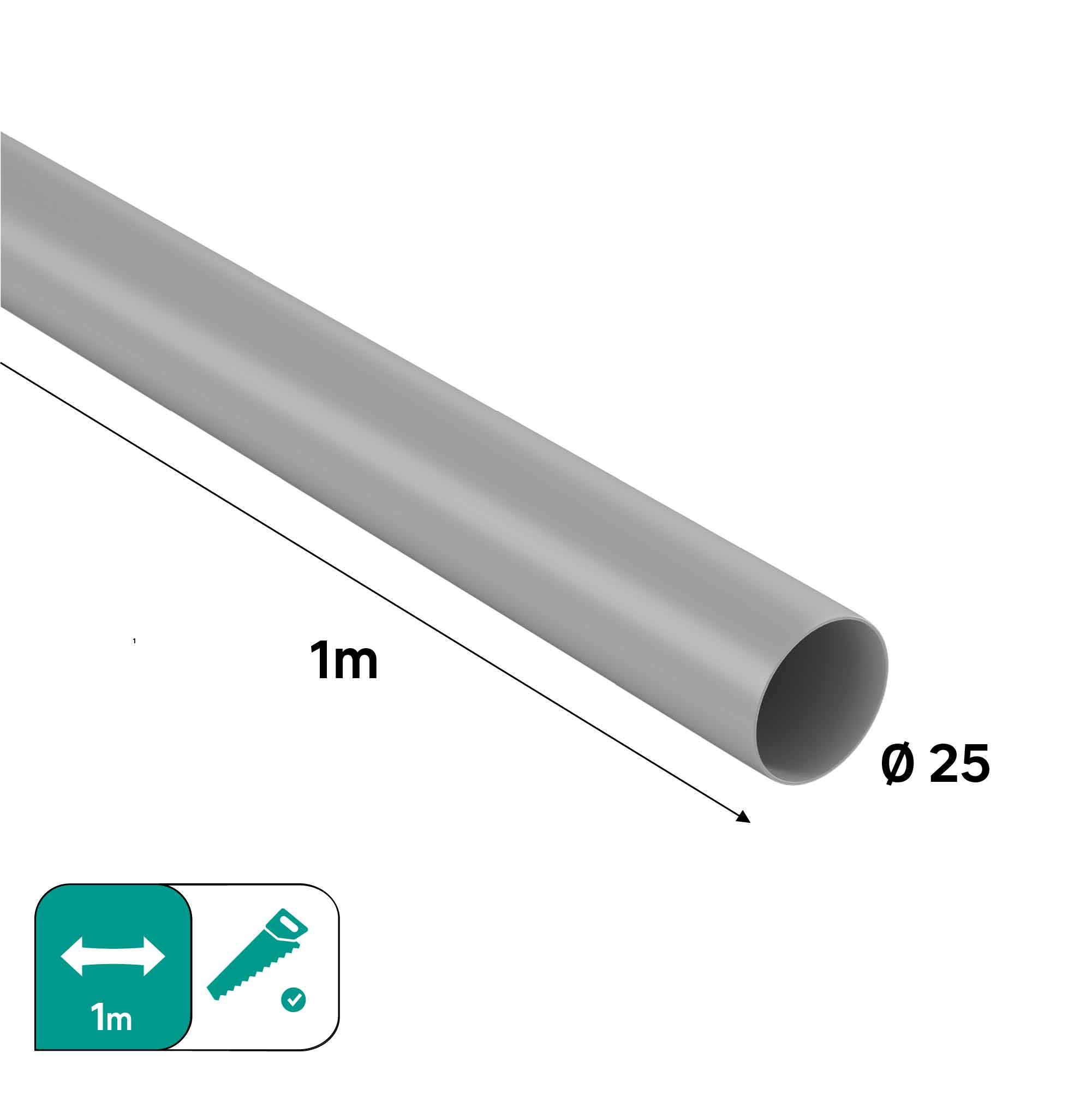Barre de penderie fixe ronde gris 1M x D25mm SPACEO - 3