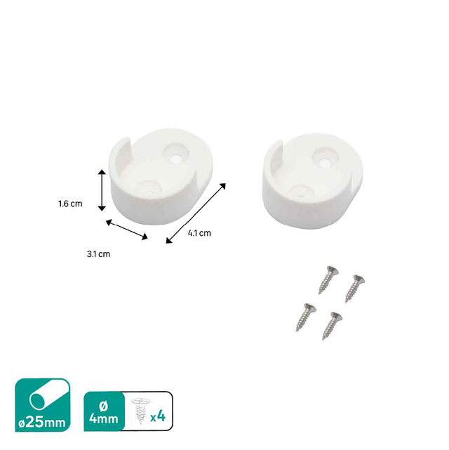 Lot de 2 Supports muraux ouverts SPACEO de barre de penderie Ronde D25mm blanc