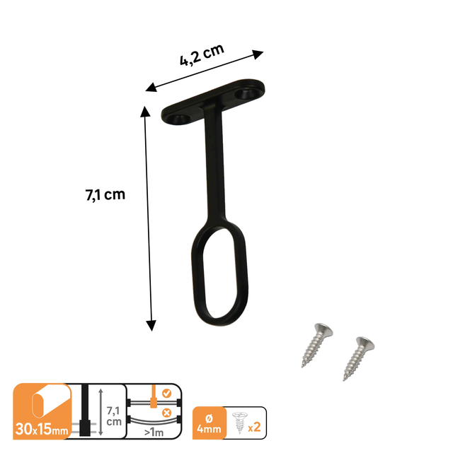 Support plafond fixe SPACEO pour barre de penderie Ovale 30X15mm noir