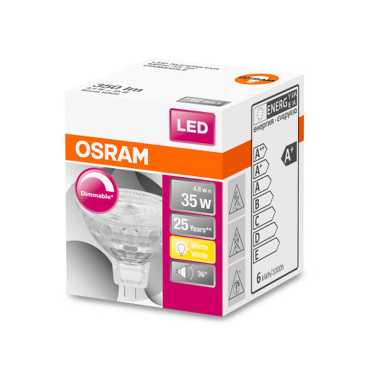 Lampadina LED, GU5.3 faretto, trasparente, luce calda, 4.9W= 350 LM (equiv 35 W), 36° dimmerabile, OSRAM - 8