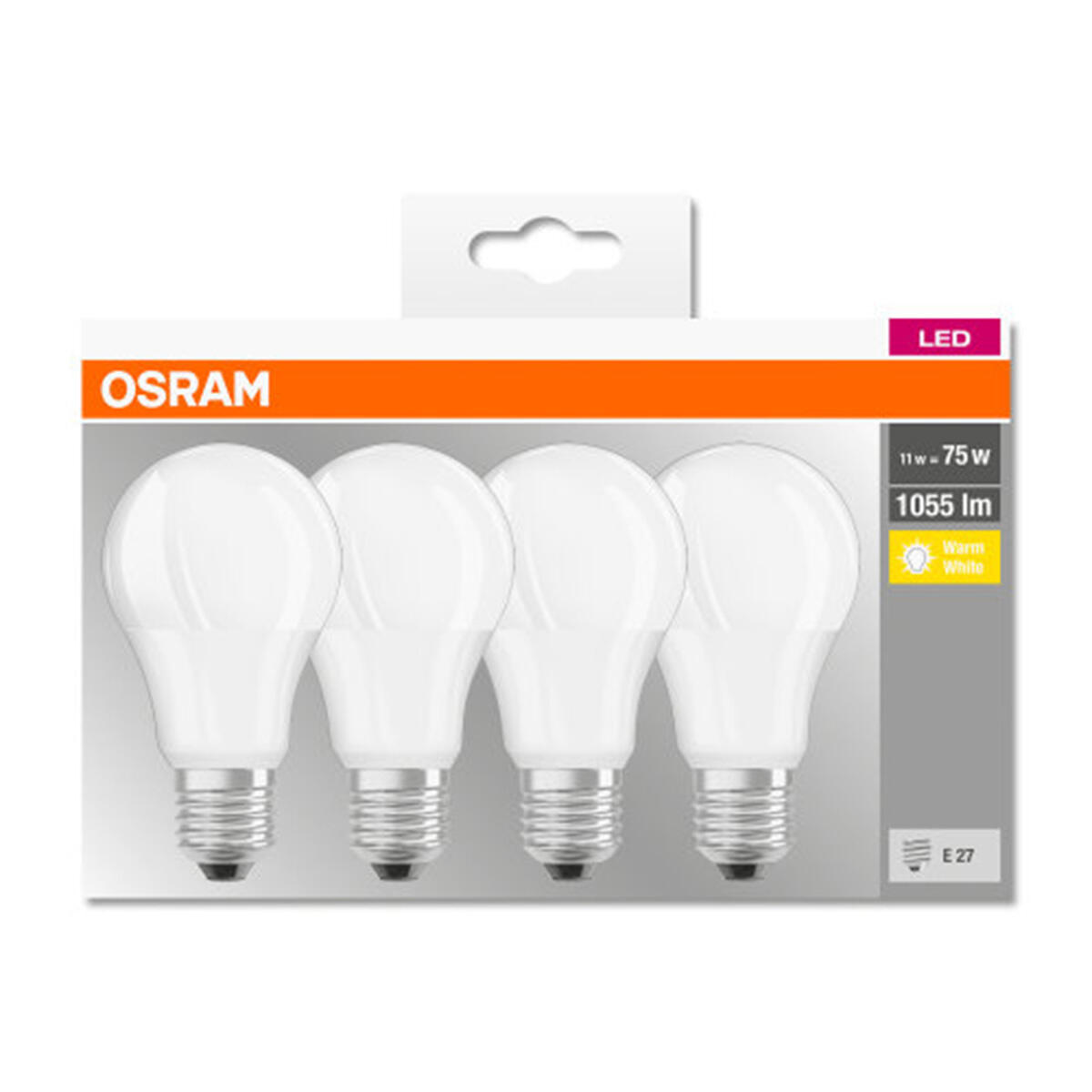 Set da 4 lampadine LED184992BOX4 LED, E27 goccia, opaco, 11W = 1055 LM (equiv 75 W), 200°, OSRAM - 2
