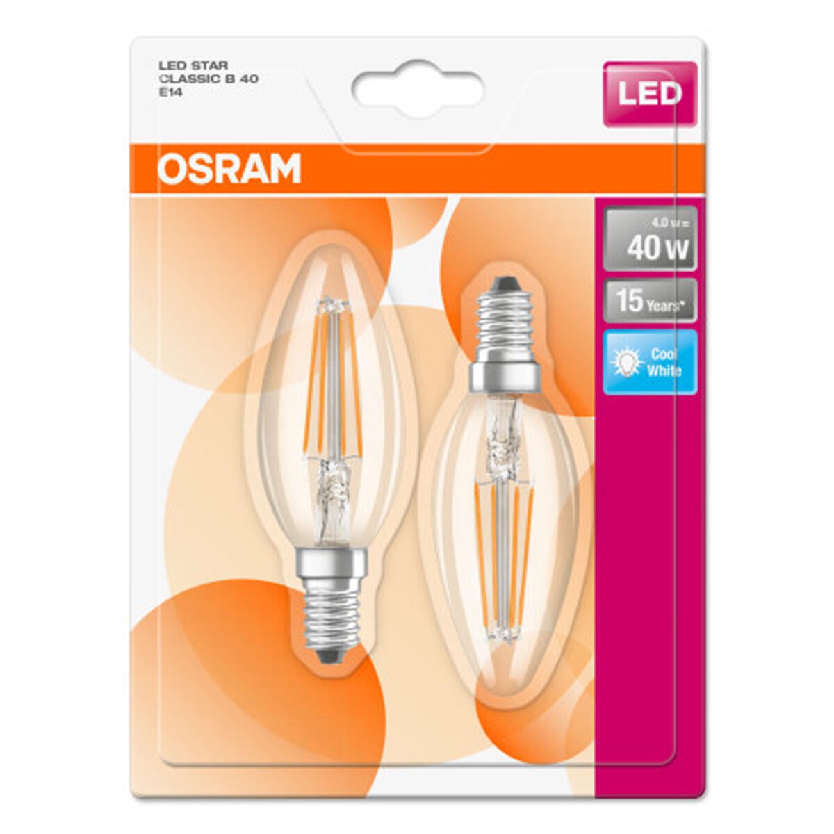 Set da 2 lampadine LED435261EBX2 LED, E14 oliva, trasparente, 4W = 470 LM classe energetica A, OSRAM - 2