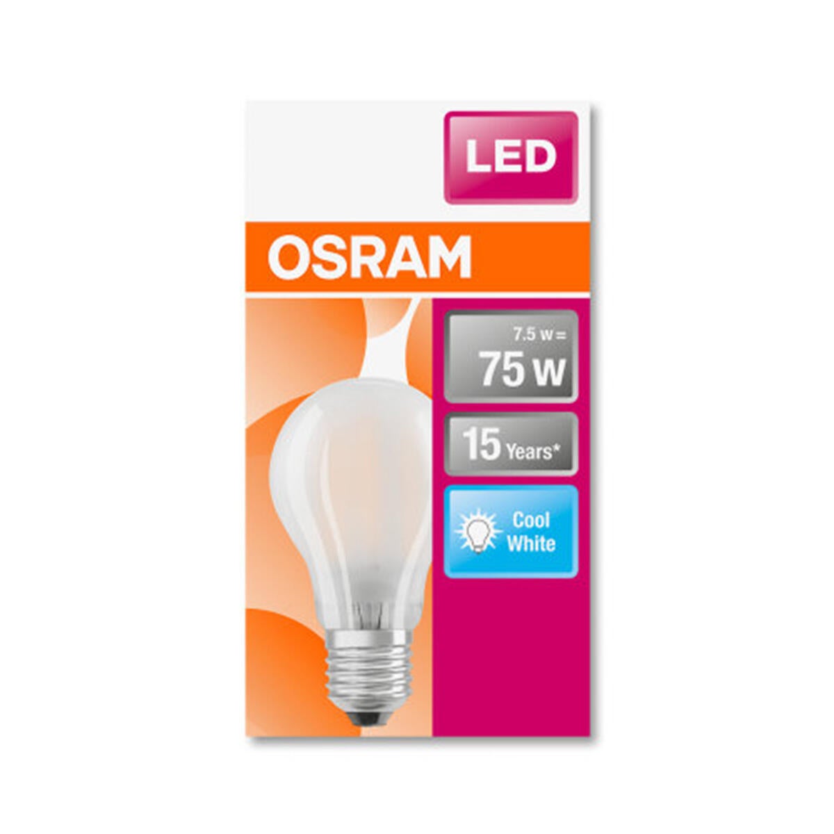 Lampadina LED, E27 goccia, opaco, luce naturale, 7.5W = 1055 LM (equiv 75 W), 300° OSRAM - 2