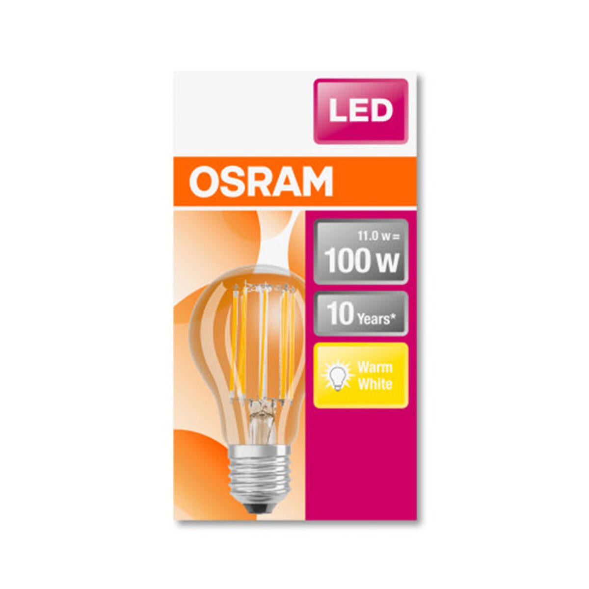 Lampadina LED filamento, E27 goccia, trasparente, luce calda, 11W = 1521 LM (equiv 100 W), 300°, OSRAM - 2
