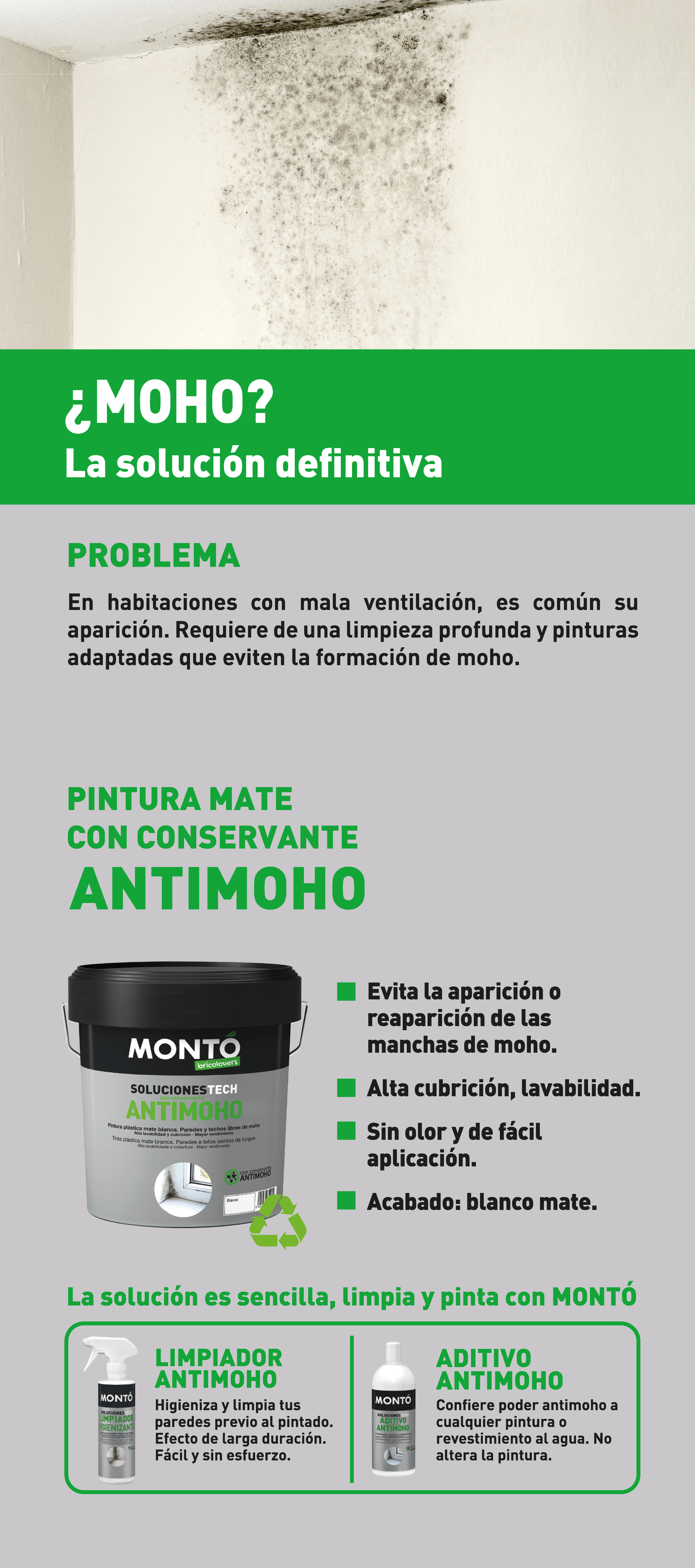 Pintura de interior Extra antimoho MONTO color blanco 4L para paredes y techos - 2