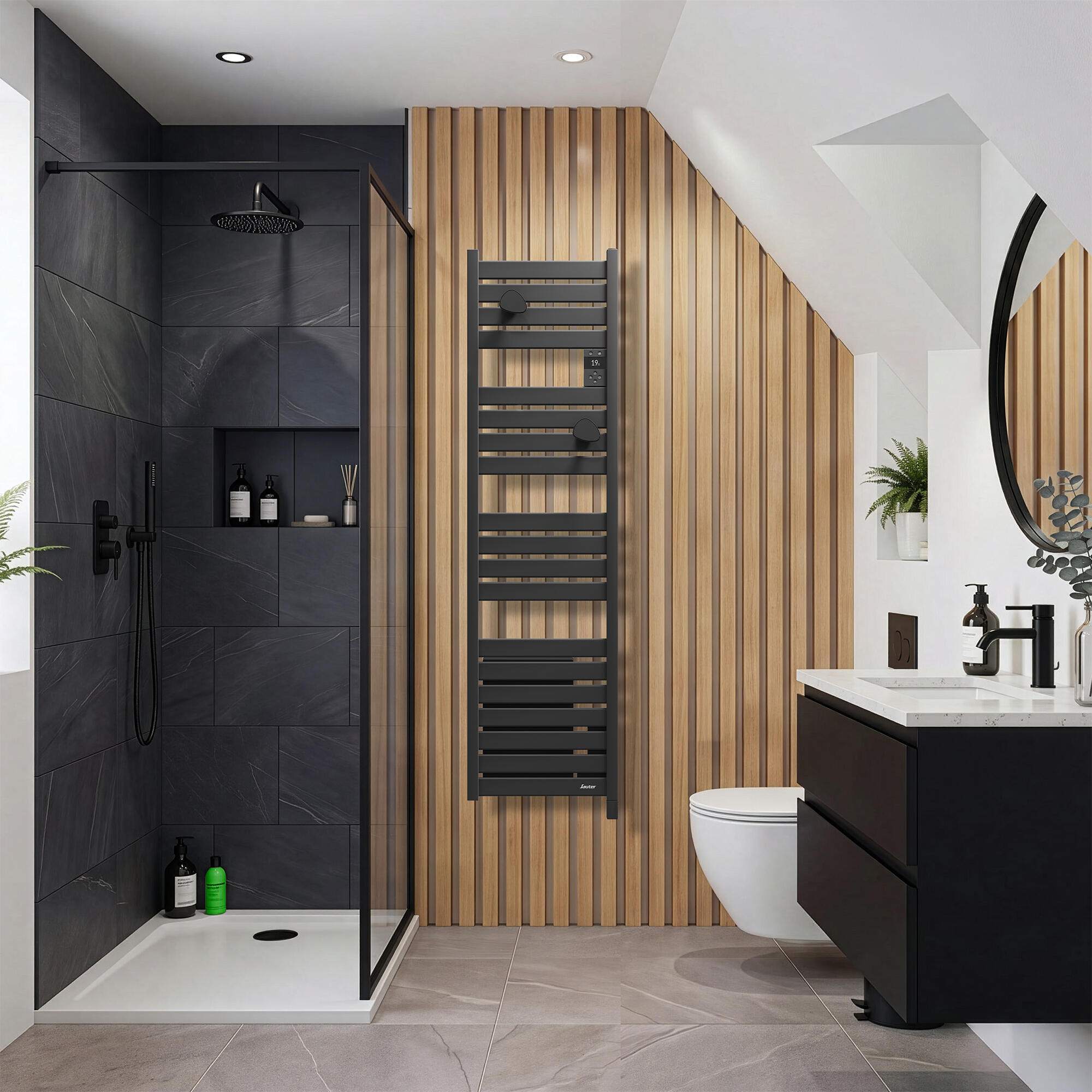 seche serviettes noir salle de bains bois - 6