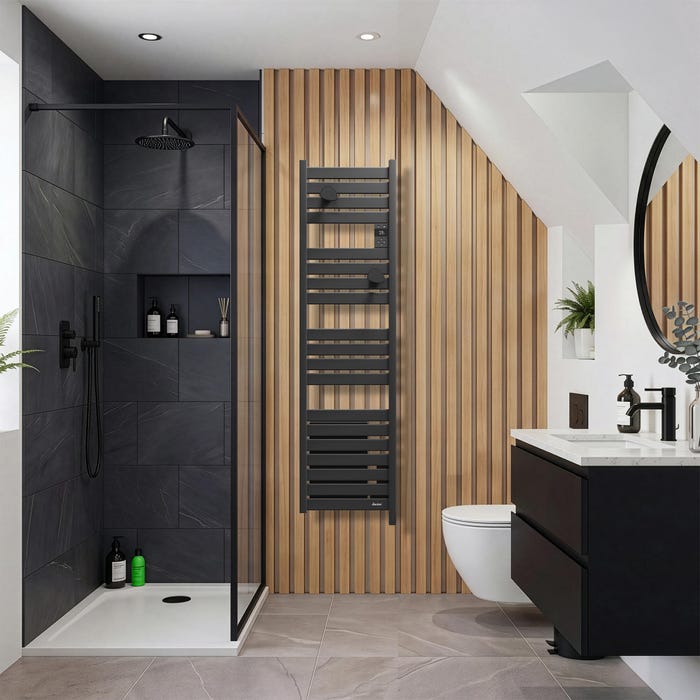 seche serviettes noir salle de bains bois