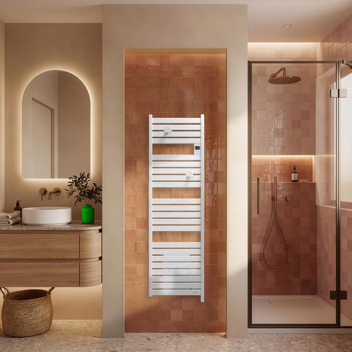 seche serviettes blanc design salle de bain terracotta