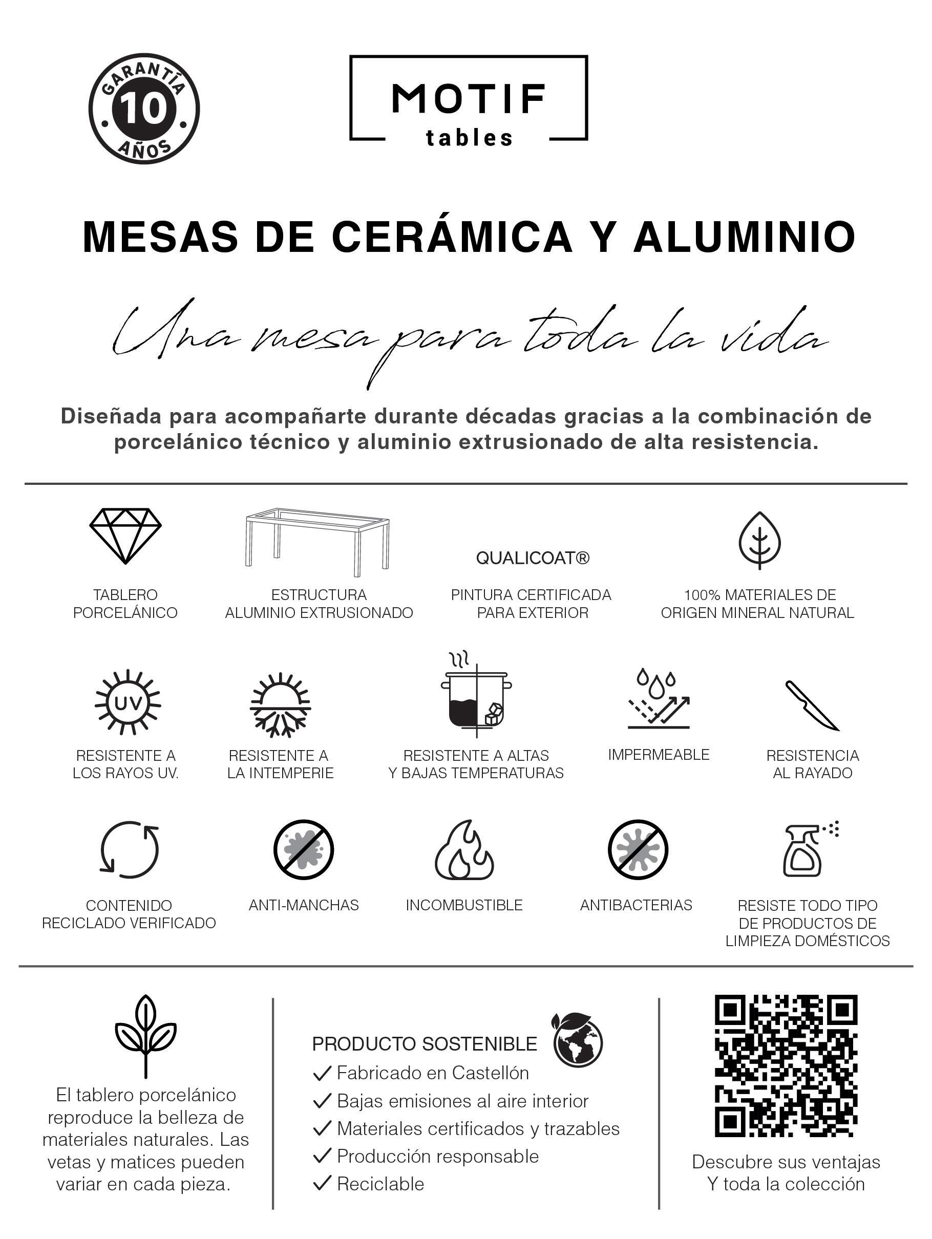 Mesa de aluminio y cerámica Luca blanco Taupe de 90x74x192 cm - 4