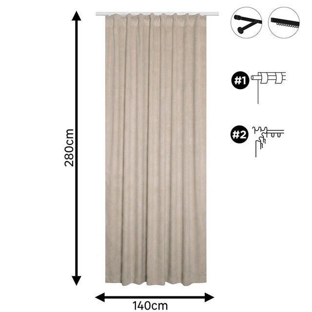 Cortinado semi-opaco com fita para franzir ou onda e alça oculta Lignys 140x280cm bege