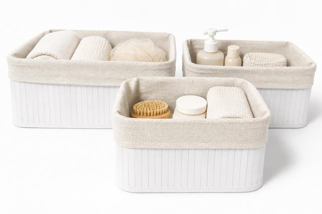Set de 3 cestas bambú blanco