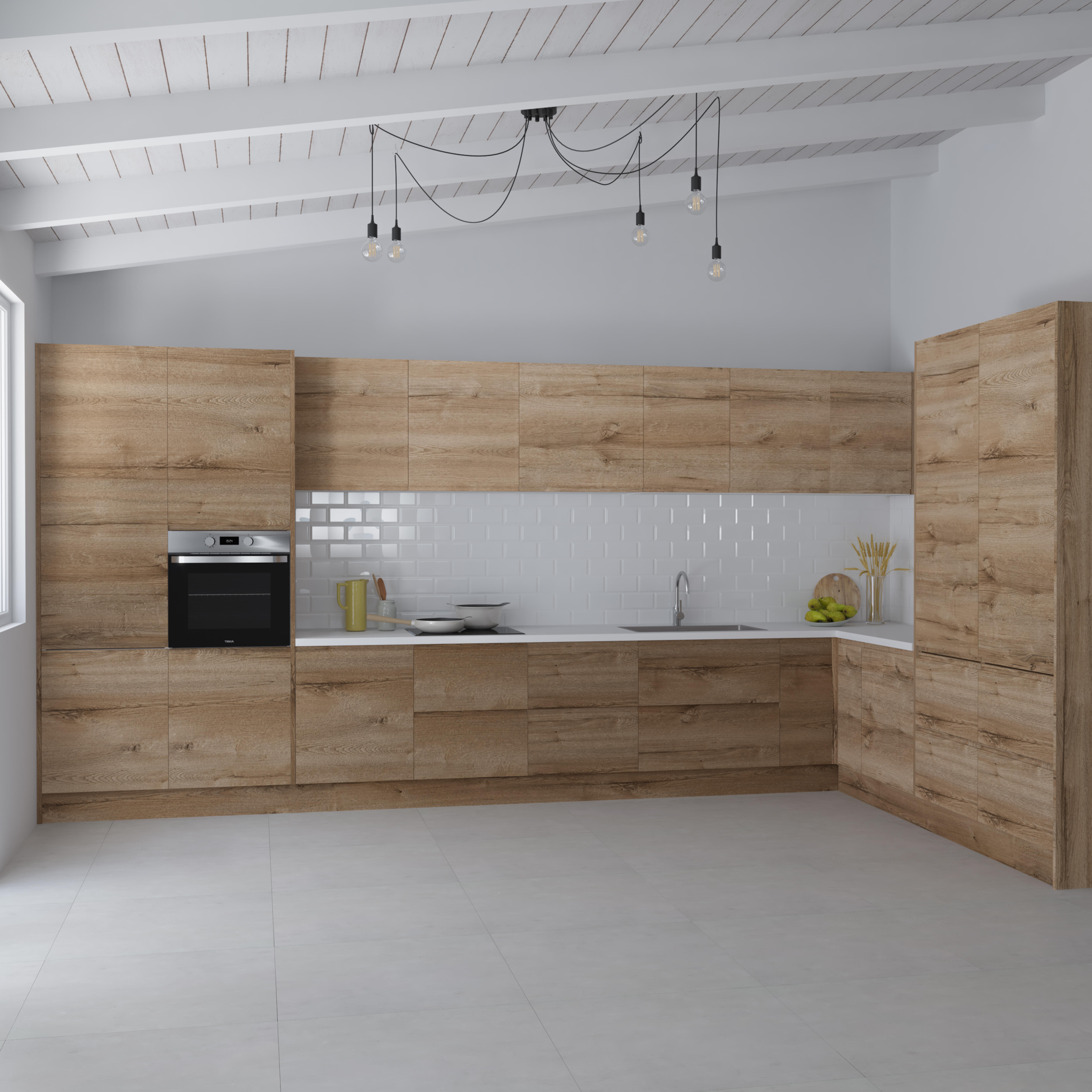 PUERTA PARA MUEBLE DE COCINA LUGO MADERA ROBLE CLARO AGLOMERADO ABATIBLE 40X60CM - 3