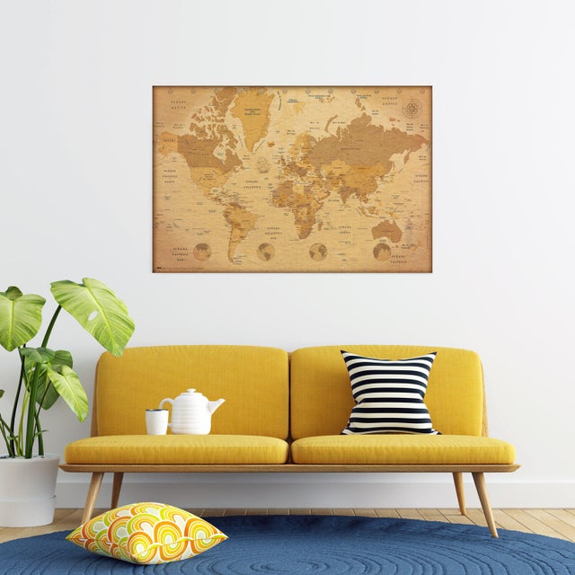 Póster Arte rectangular de 91.5 x 61 cm. Papel Mapa Mundo Es Vintage multicolor