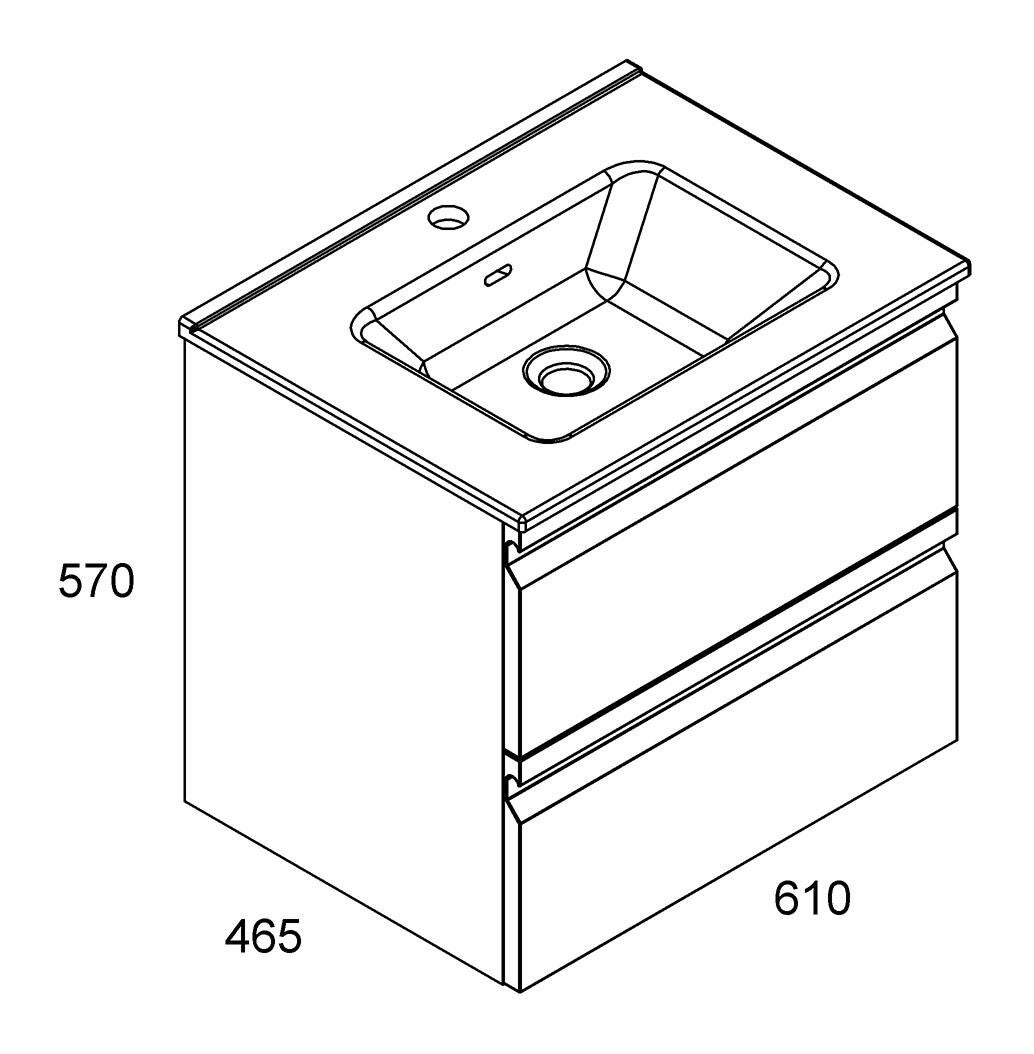 Mobile bagno sospeso con lavabo L 60 x H 56 x P 46 cm bianco opaco in mdf 2 cassetti per vasca centrale Pull, piedini non inclusi - 4