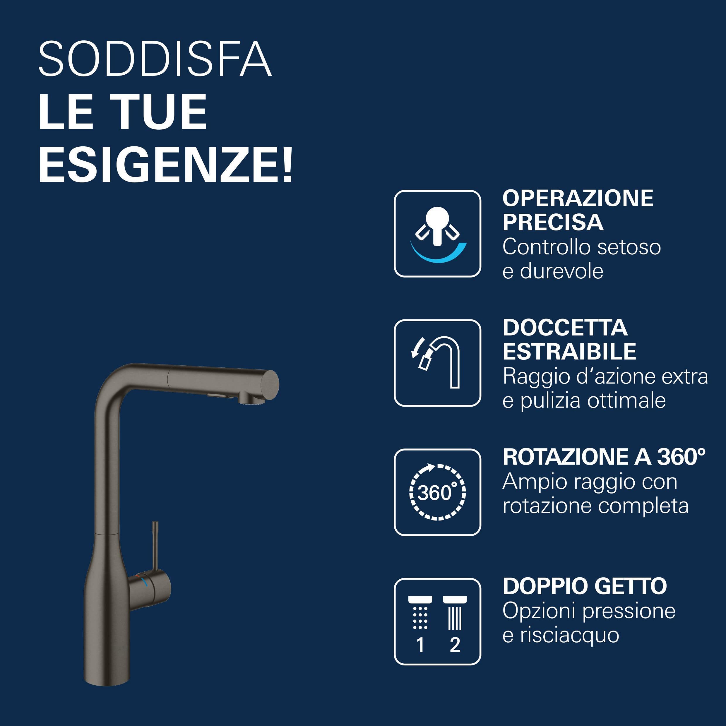 Rubinetto da cucina con doccetta a collo di cigno Essence antracite spazzolato satinato GROHE - 13