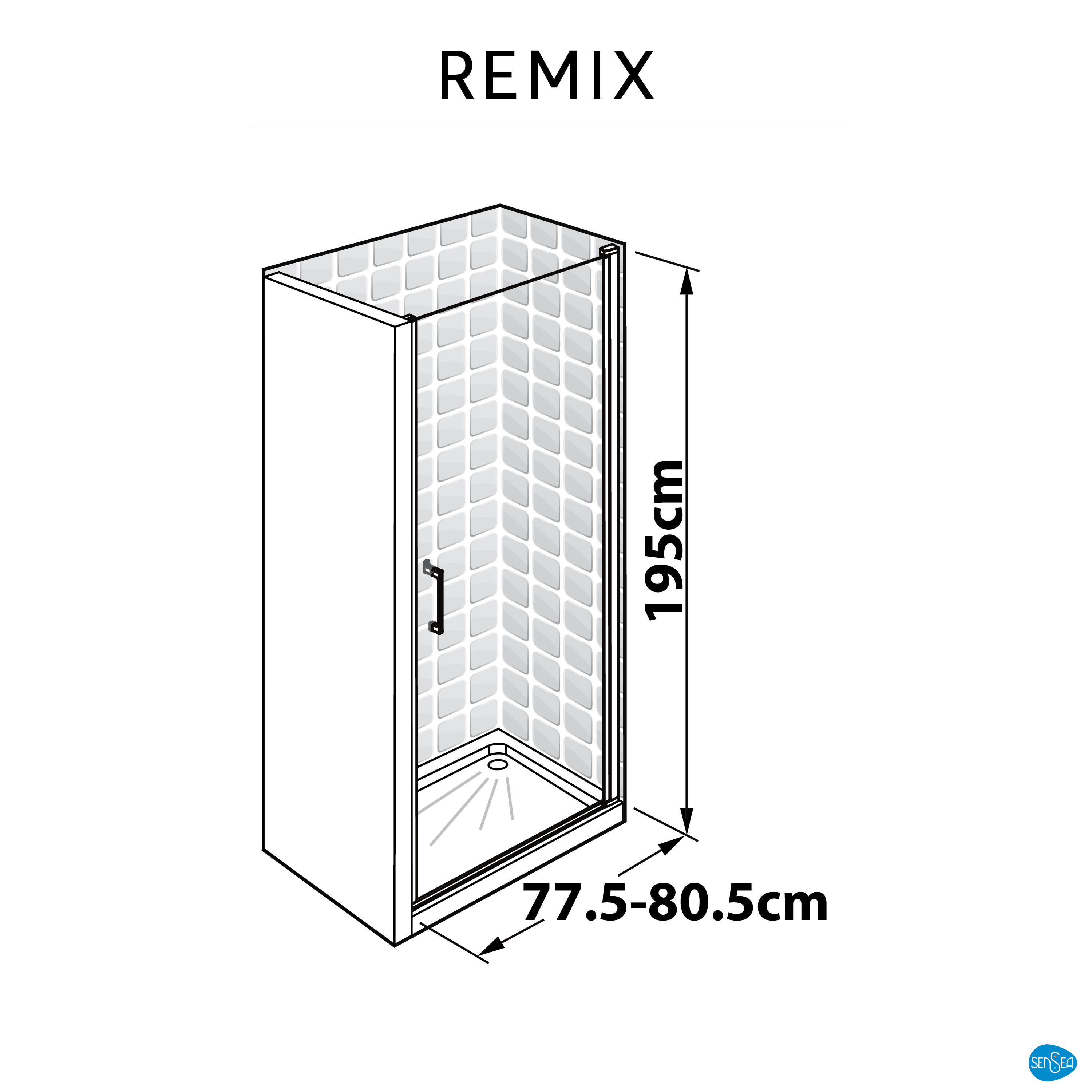 Porte de douche pivotante transparent, noir 80 cm, Remix - 7