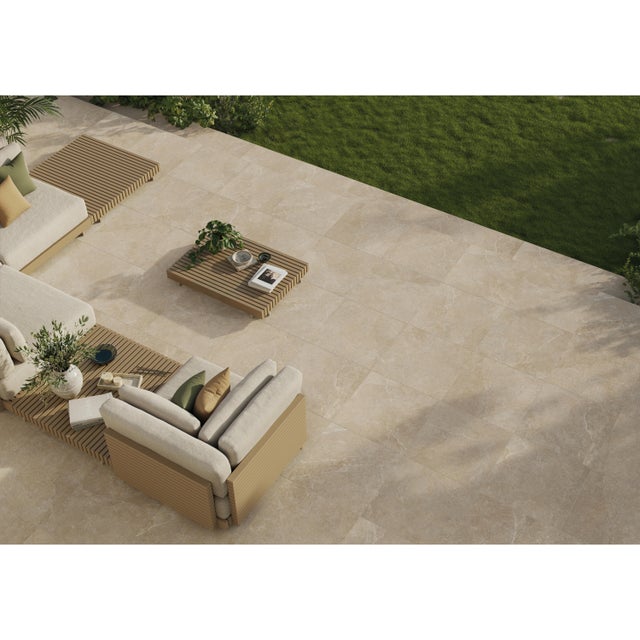 Carrelage sol extérieur effet pierre Paiva Bone antidérapant rectifié 60 x 60 cm 1,06 m²