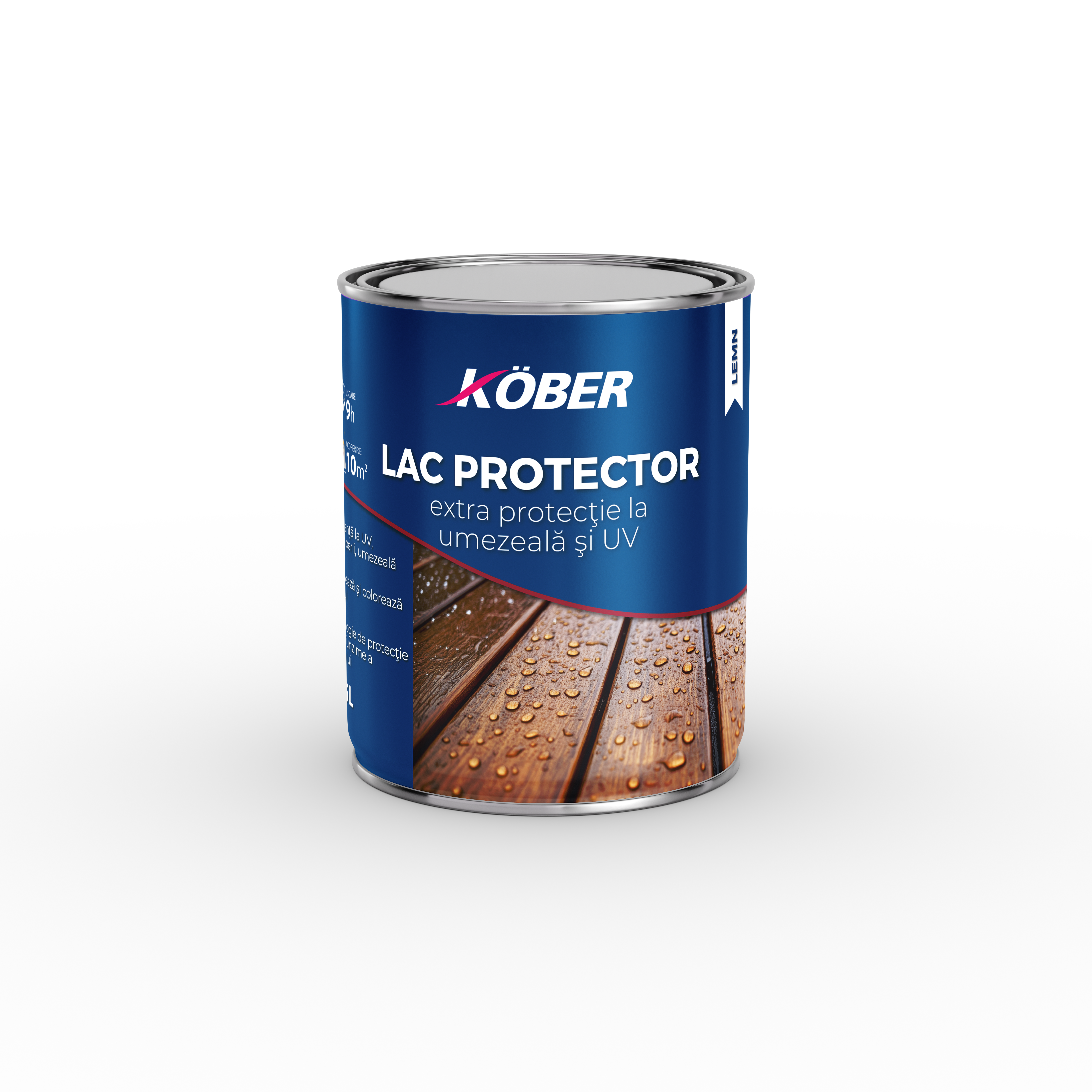 Lazura lemn subtire 2 in 1 Kober, pe baza de solvent, interior/exterior, cires, 0.75 L