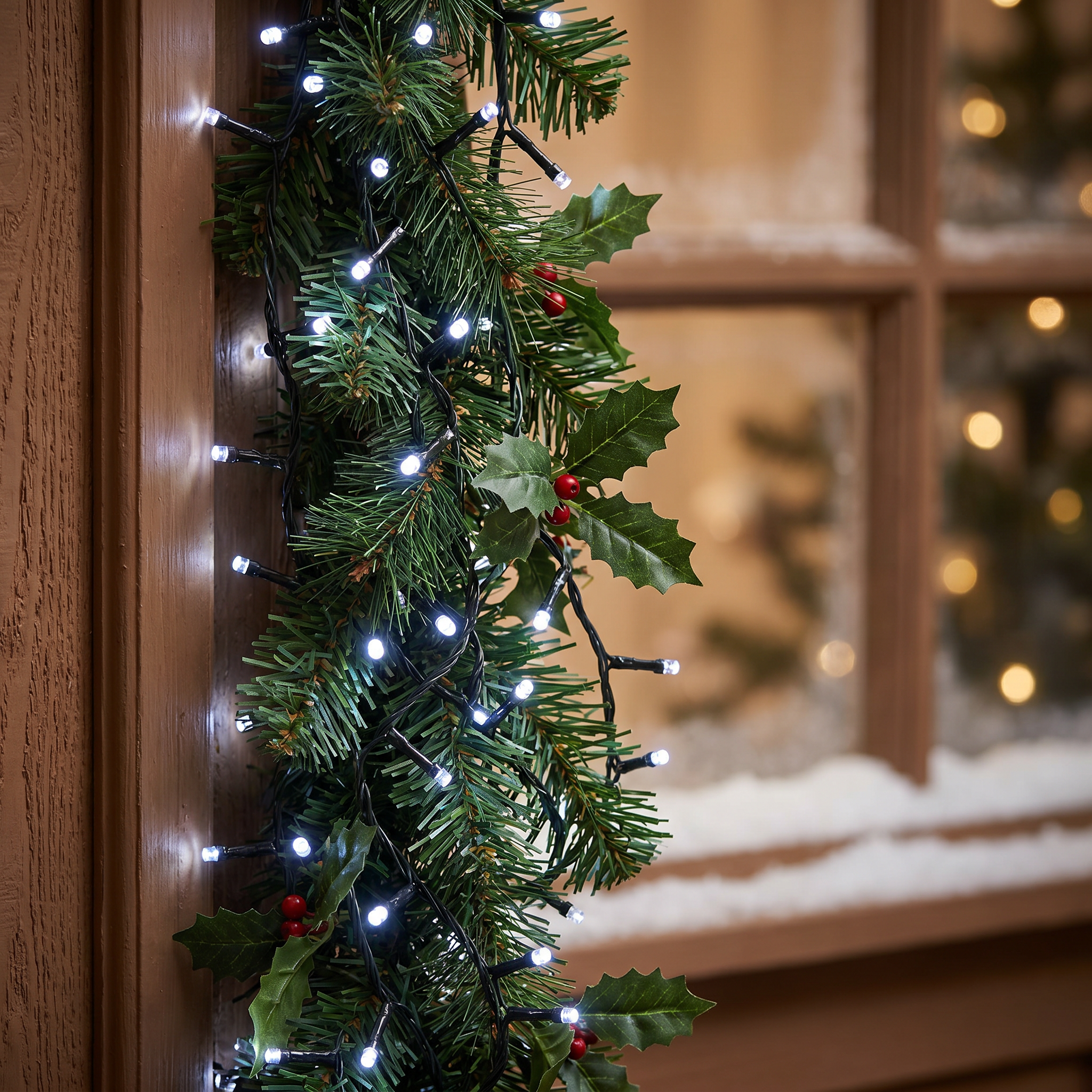 Guirnalda iluminada para árbol de 240 cm con 1000 bombillas LED blanco de 27.50 metros de iluminación para exterior con transformador - 2