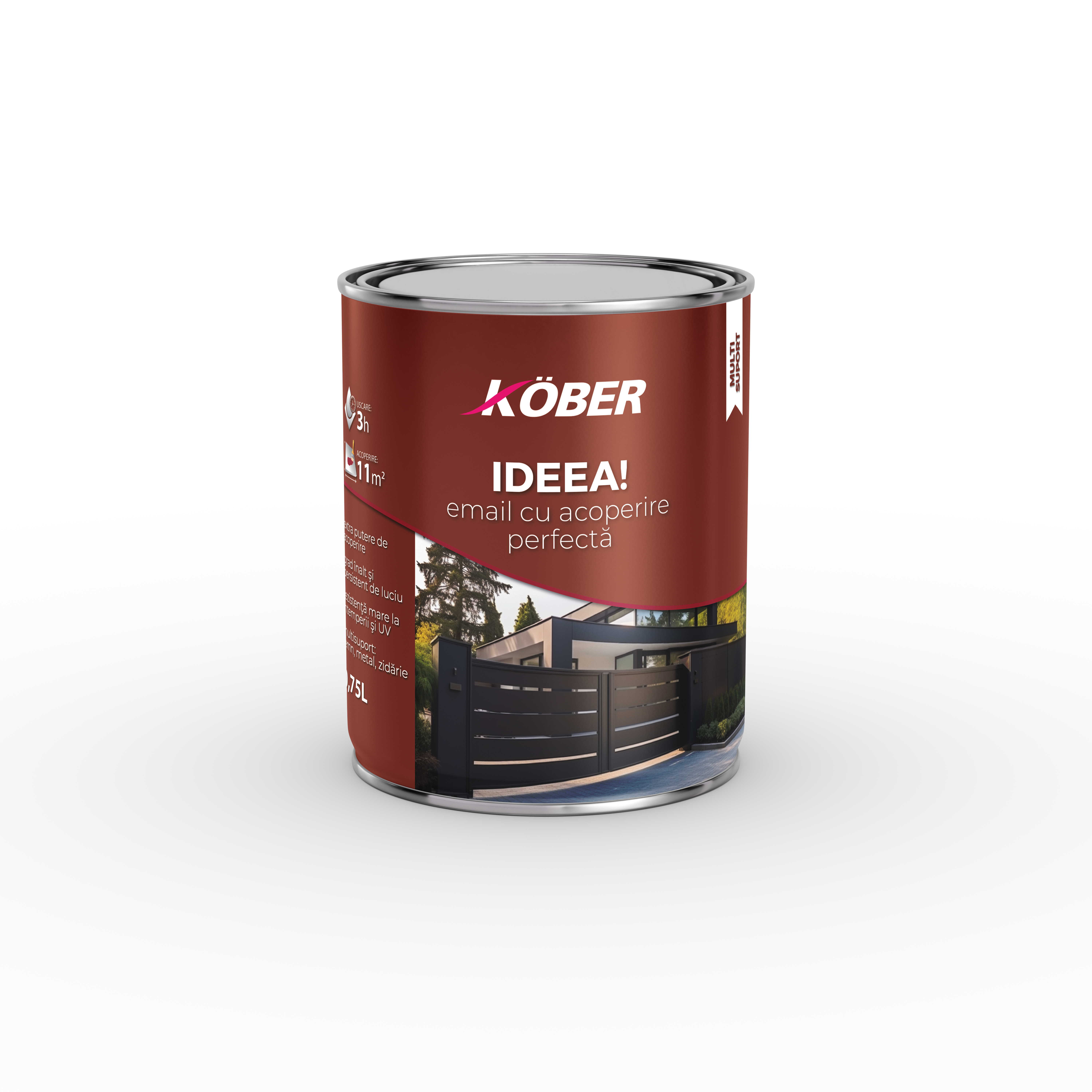 Email pe baza de solvent Kober Ideea, pentru metal, negru, aspect lucios, 0.75 L