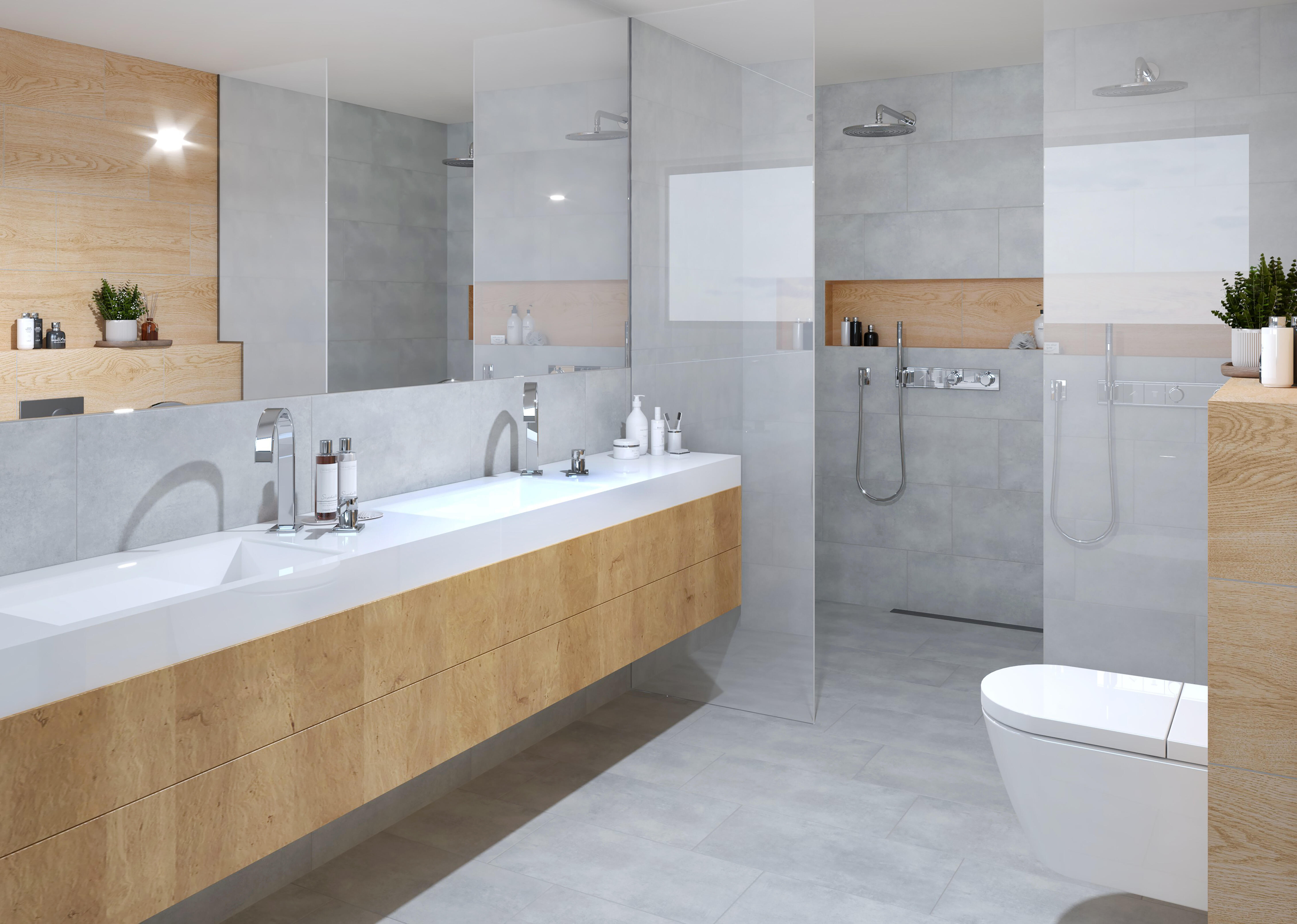 Gresie interior, portelanata, 30 x 60 cm, Selina, aspect beton, gri ...