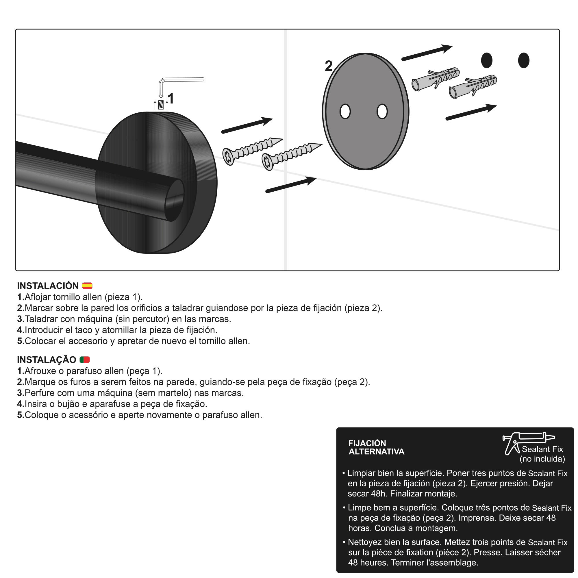 Portarrollos de papel higiénico Soul negro adhesivo o para atornillar - 5