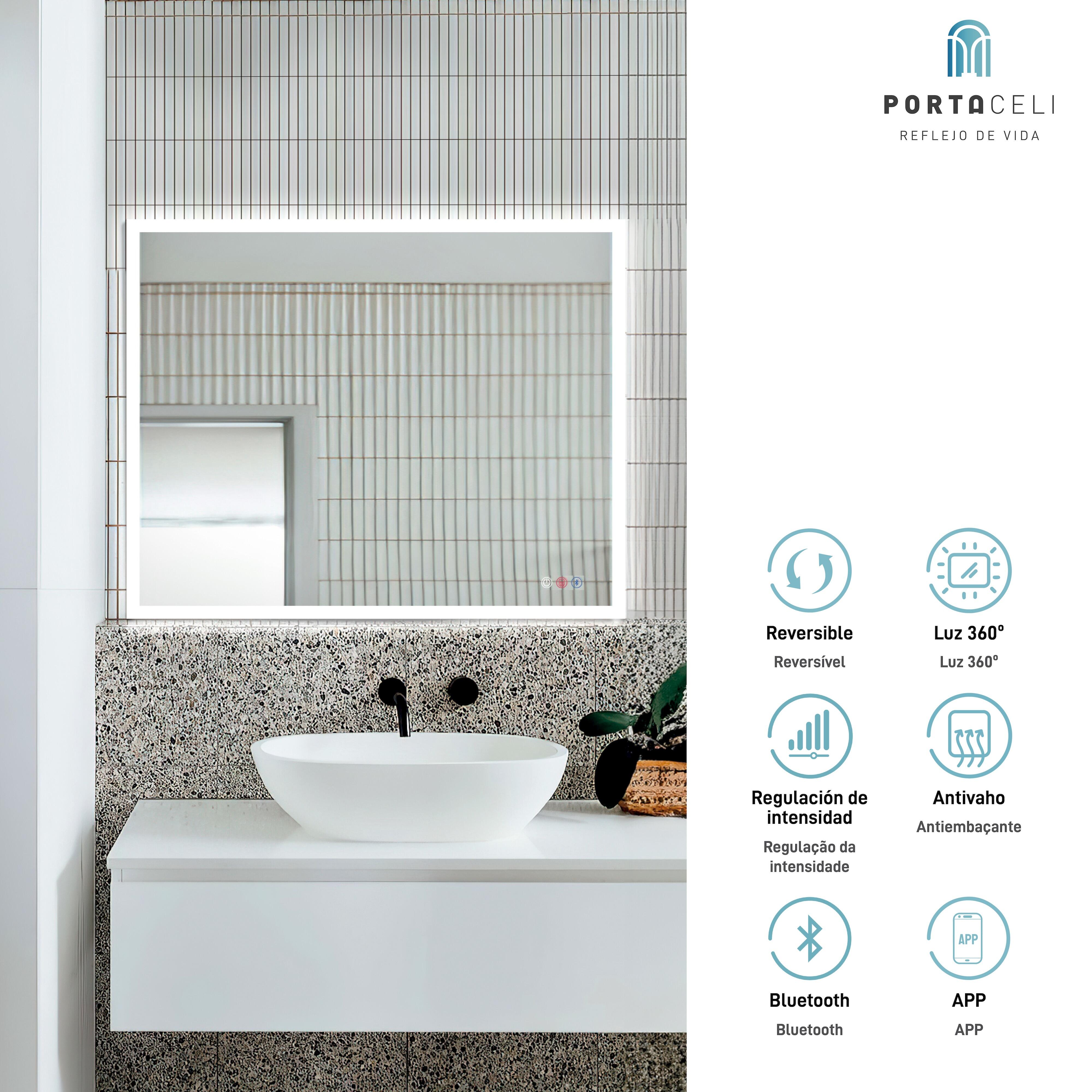 Espejo de baño con luz LED  Cosmos  con antivaho, táctil, altavoz, , bluetooth,  80x70cm - 5