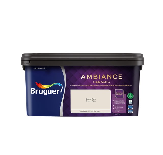 Pintura de interior Ambiance Ceramic BRUGUER color blanco roto mate profundo 4L para paredes y techos