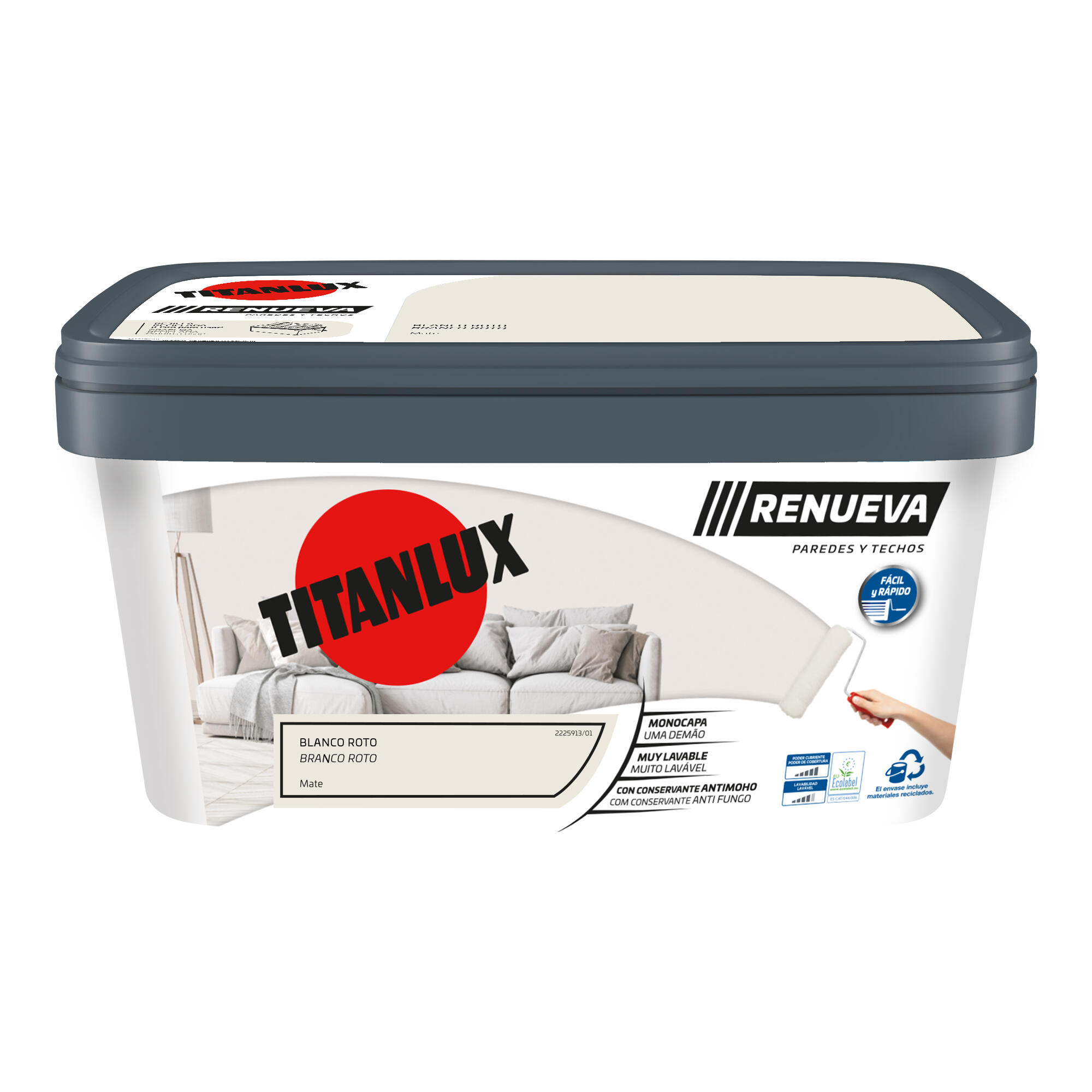 Pintura de interior Renueva TITANLUX color blanco roto mate 4L para paredes y techos - 2