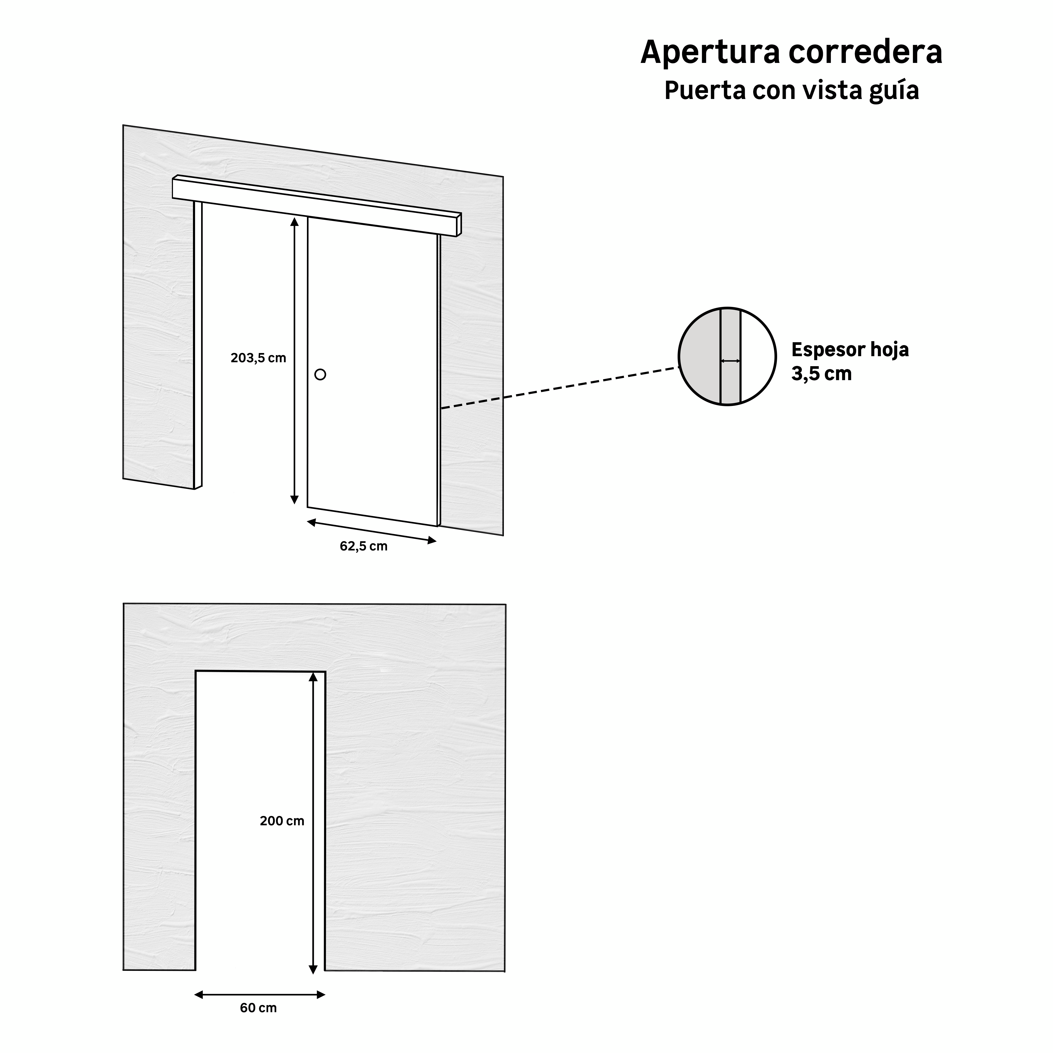 Pack puerta de interior corredera ciega maciza melamina Line Lucerna Nordic blanco con uñero anchura 62,5cm +guia corredera - 4